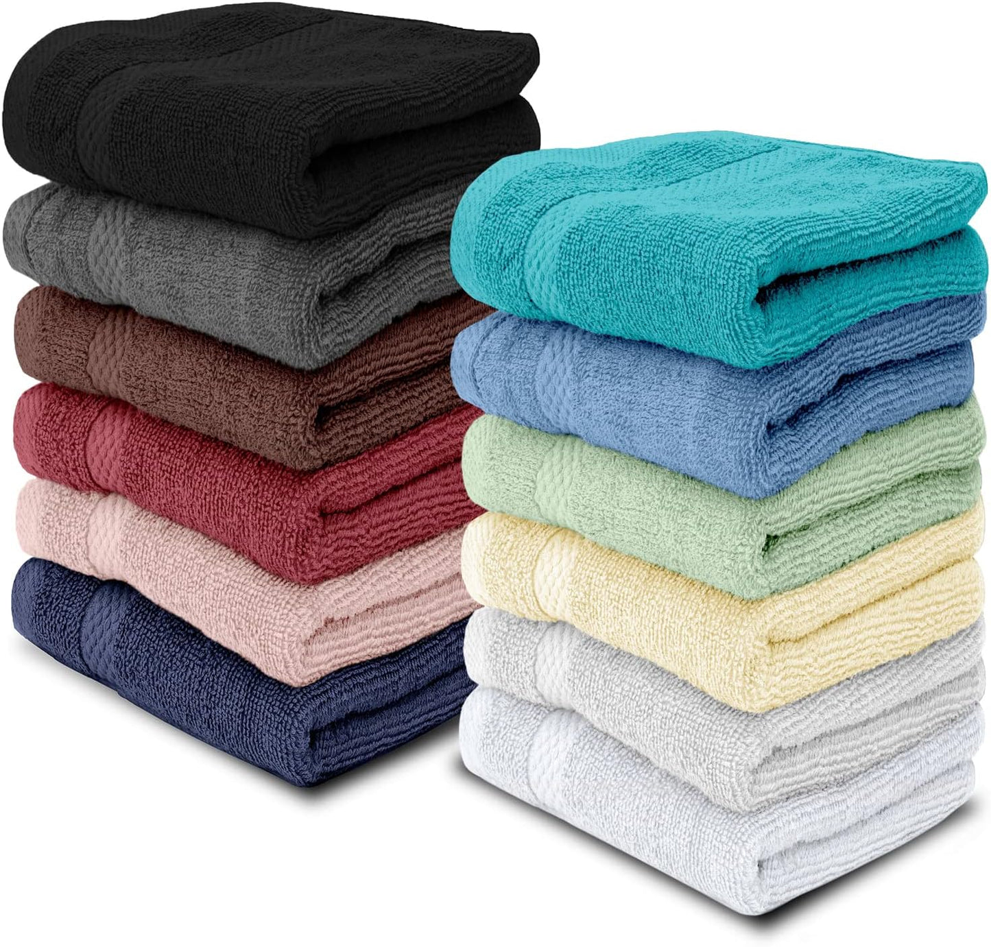 Luxury Cotton Washcloths 13X13 Inch | Hotel, Spa, Bathroom Face Towel | 12 Pack, Black