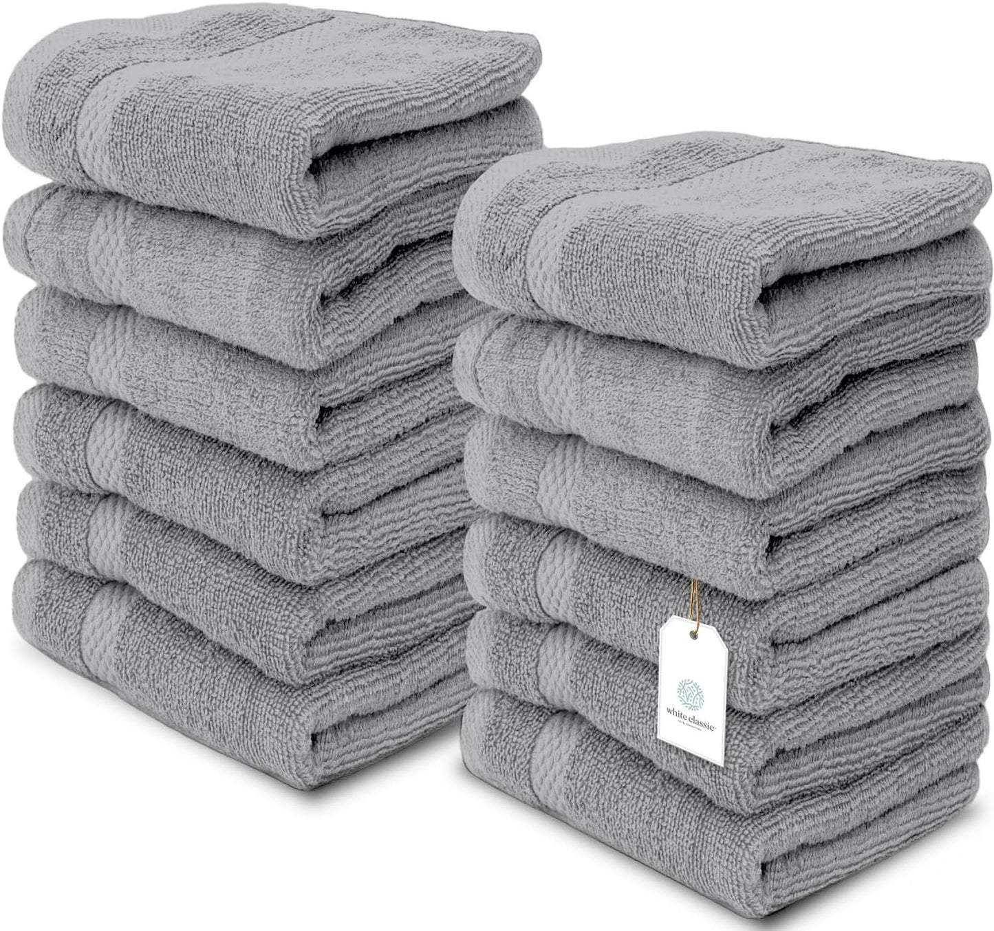 Luxury Cotton Washcloths 13X13 Inch | Hotel, Spa, Bathroom Face Towel | 12 Pack, Black