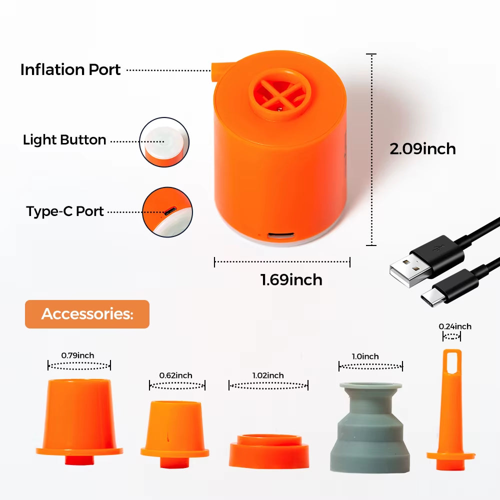 Portable 3-In-1 Inflator, Deflator & Light: Perfect for Air Mattresses, Inflatable Pillows & Swim Rings