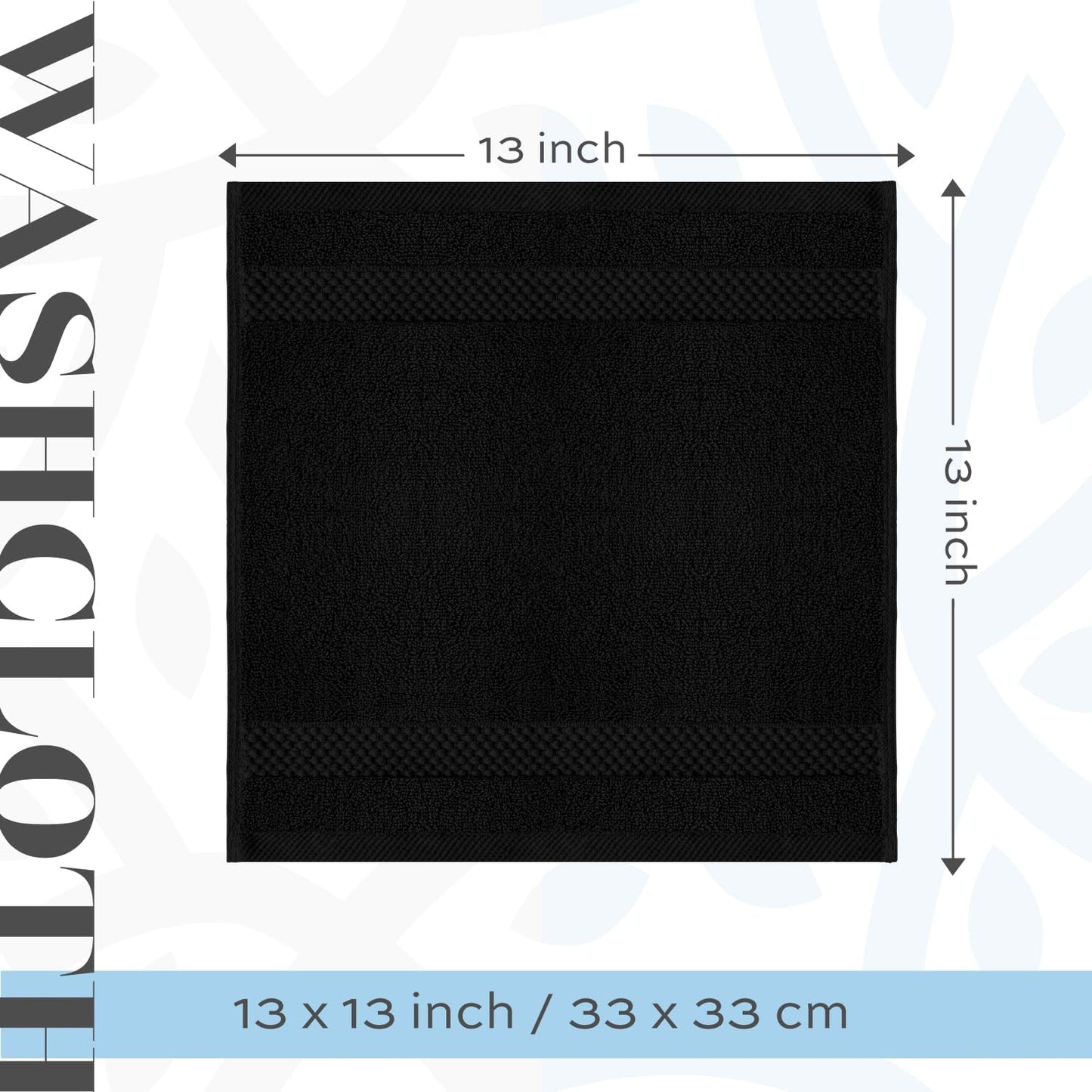 Luxury Cotton Washcloths 13X13 Inch | Hotel, Spa, Bathroom Face Towel | 12 Pack, Black