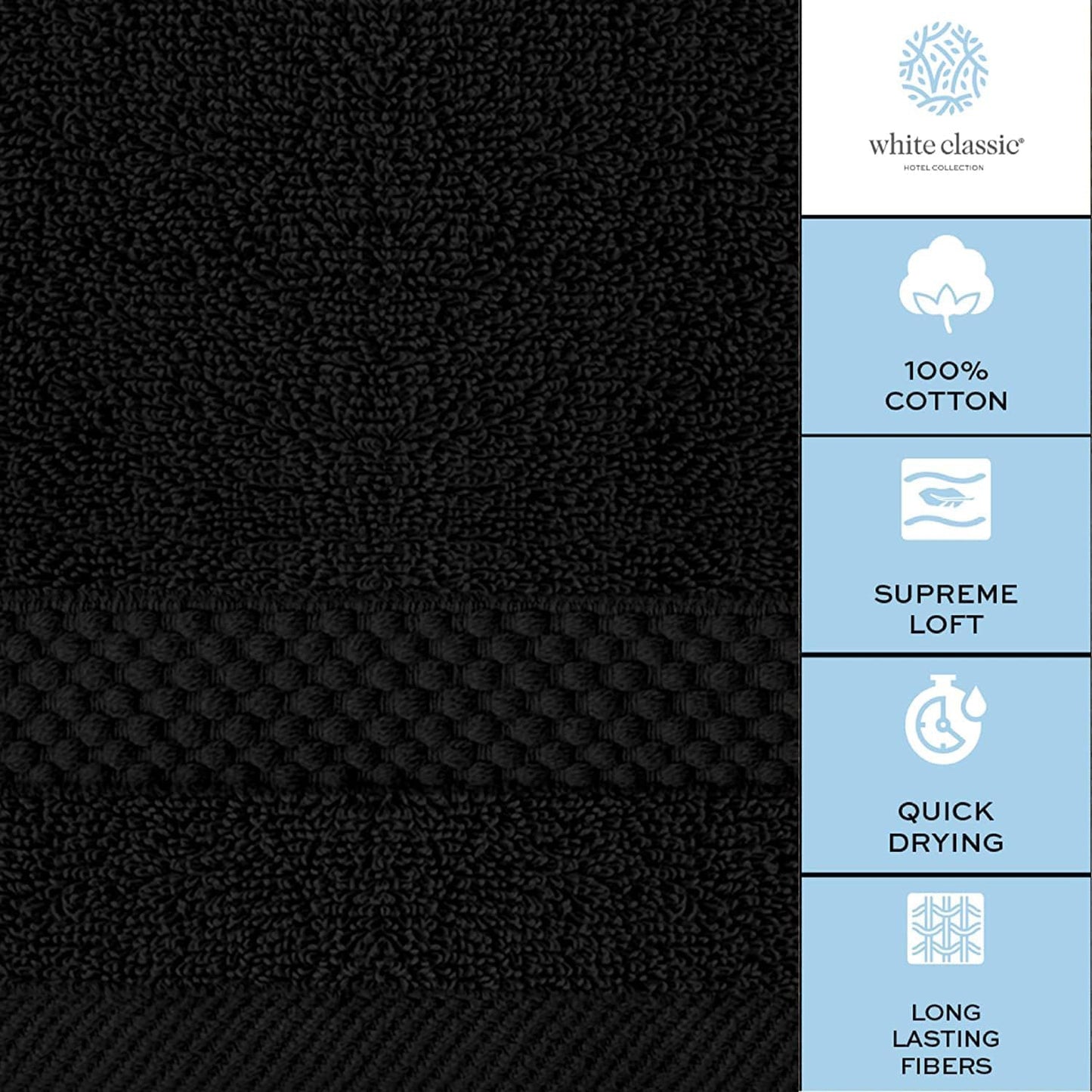 Luxury Cotton Washcloths 13X13 Inch | Hotel, Spa, Bathroom Face Towel | 12 Pack, Black