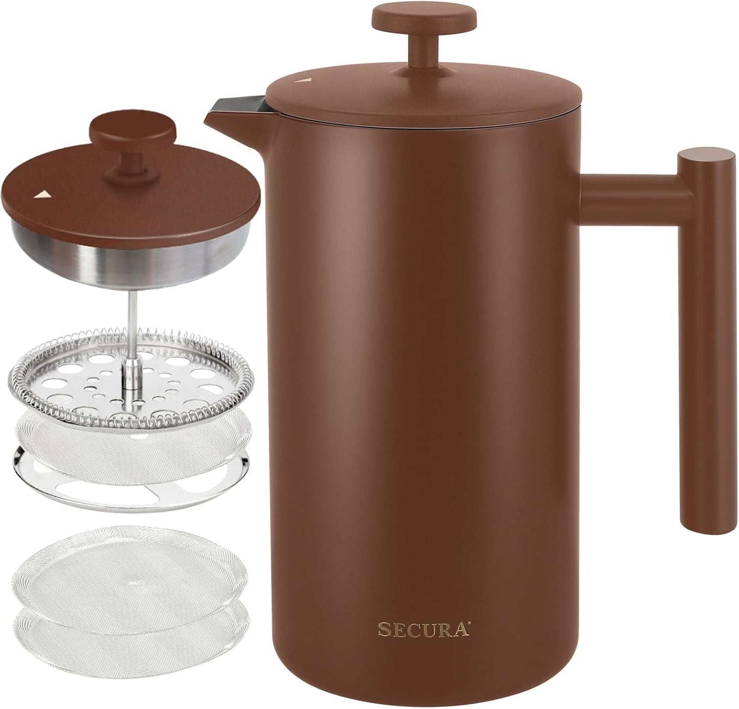 French Press Coffee Maker – 12oz (350ml) Double-Wall Insulated Stainless Steel Coffee Press with 3-Layer Filter, 2 Extra Screens, Dishwasher Safe – Heat Retention, Cool-Touch Handle