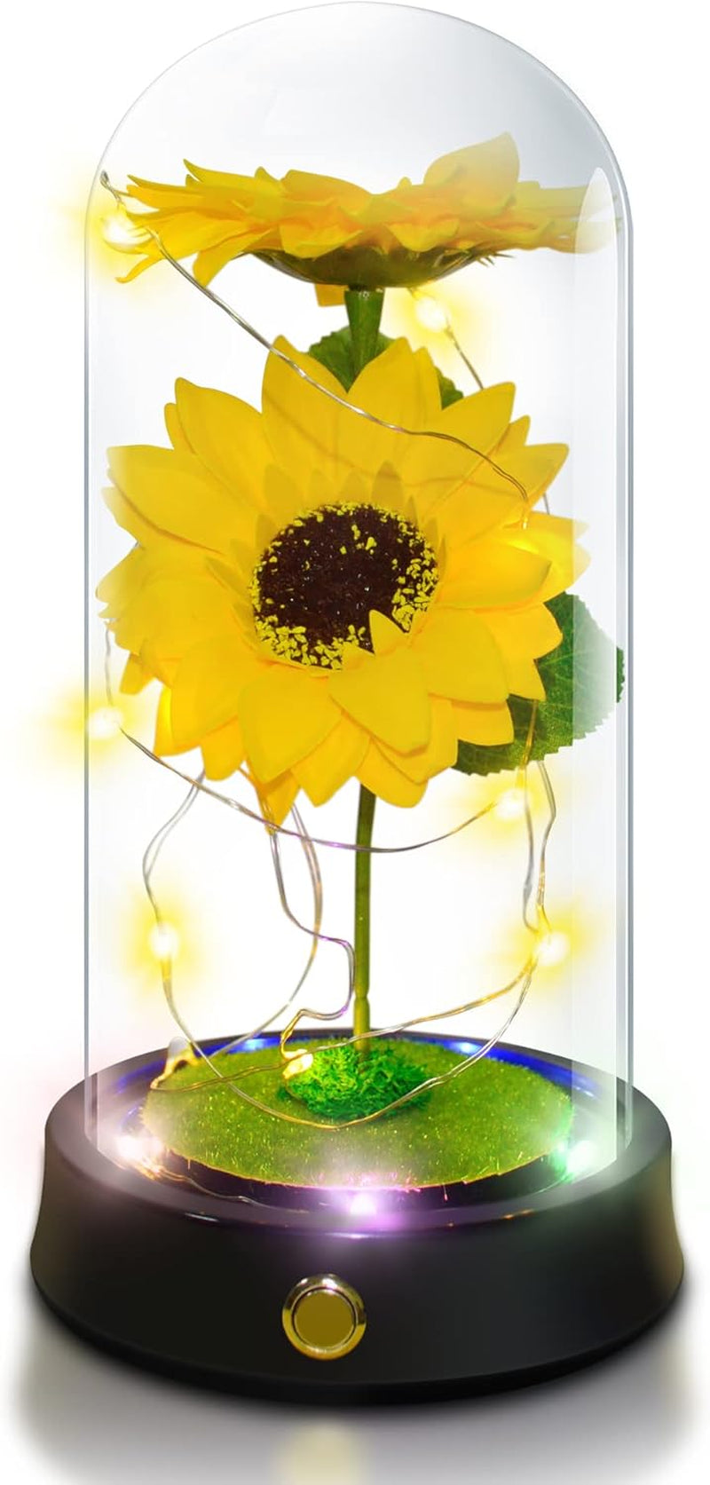 Sunflower Gift for Women – Preserved Artificial Sunflower in Glass Dome with LED Lights | Romantic Birthday, Christmas, Valentine’s, or Mother’s Day Gift