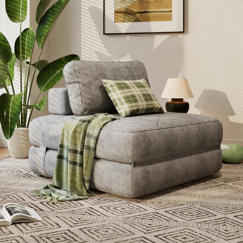 2-in-1 Foldable Sofa Bed Chair with Pillow – Space-Saving Lounge Chair & Guest Bed, Corduroy Cover, Foam Mattress