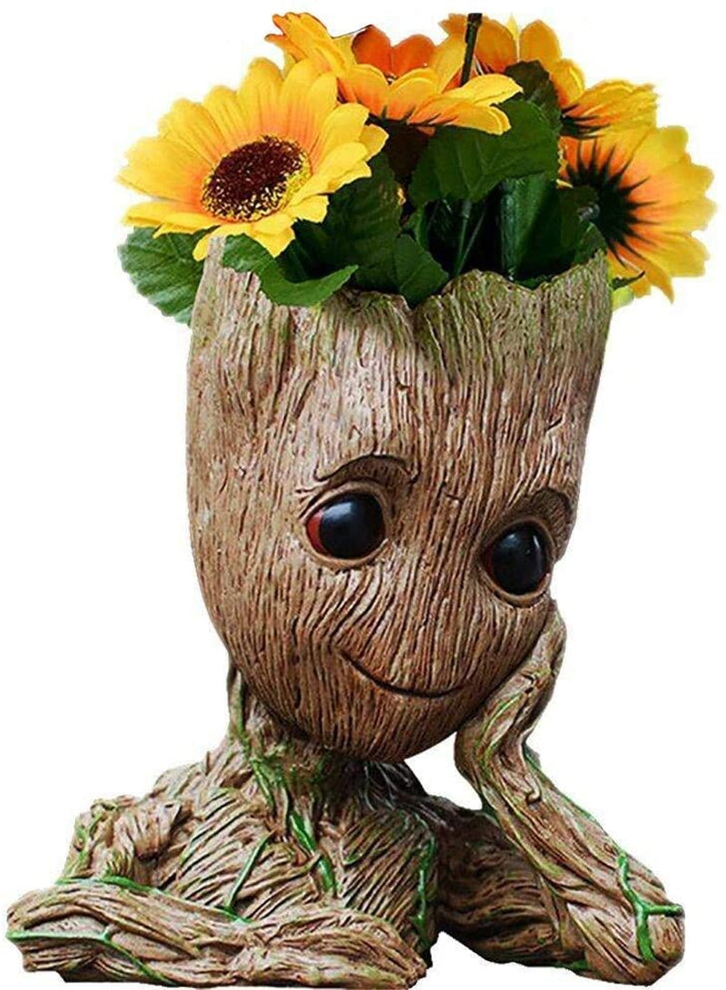 Baby Groot Planter & Pen Holder – 6" Tree Man Pot with Drainage Hole | Decorative Succulent Flower Pot or Desk Organizer