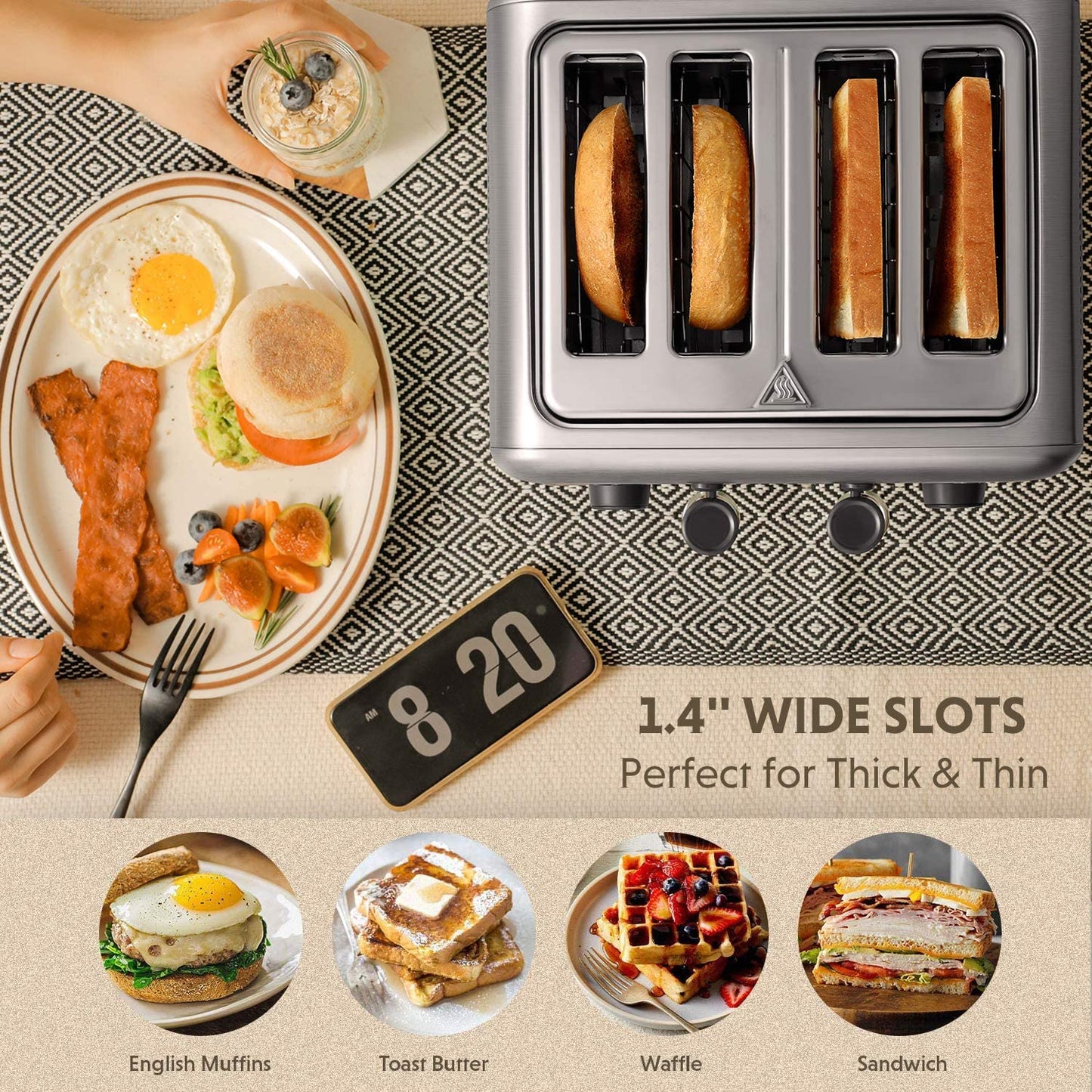 DT640 4-Slice Toaster | Extra Wide Slots | Retro Stainless Steel