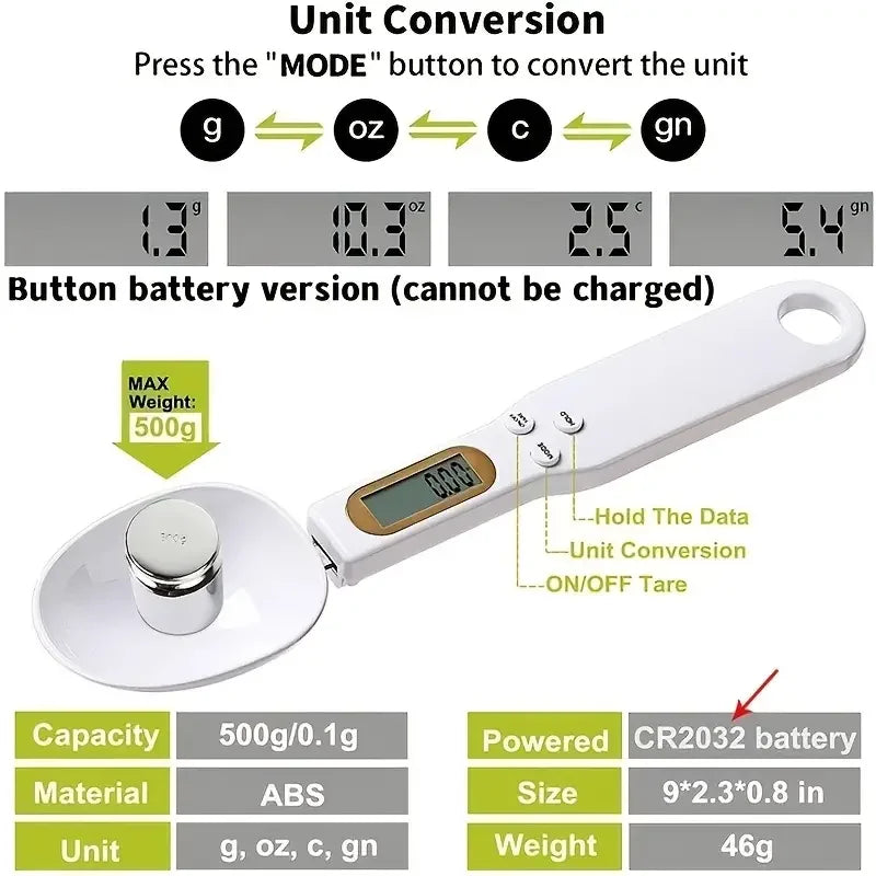 ⚖️ Digital Spoon Scale – 500g/0.1g High-Precision Electronic Measuring Spoon with LCD Display