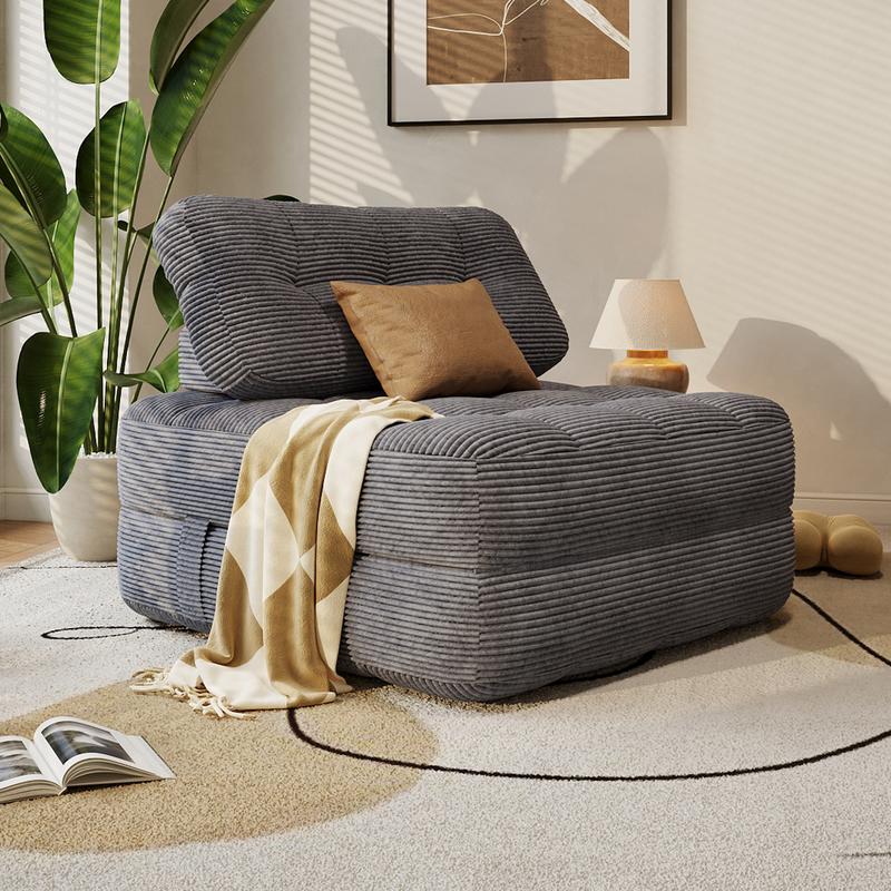 2-in-1 Foldable Sofa Bed Chair with Pillow – Space-Saving Lounge Chair & Guest Bed, Corduroy Cover, Foam Mattress