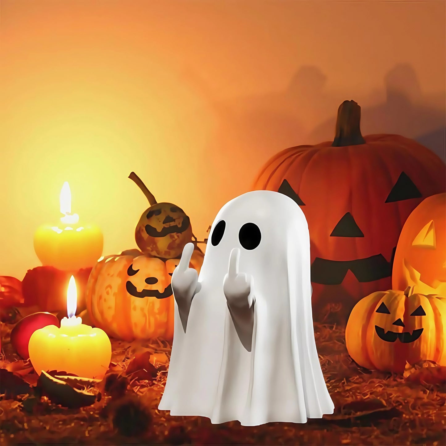 Cute Middle Finger Ghost Statue | Small Halloween Decor for Home