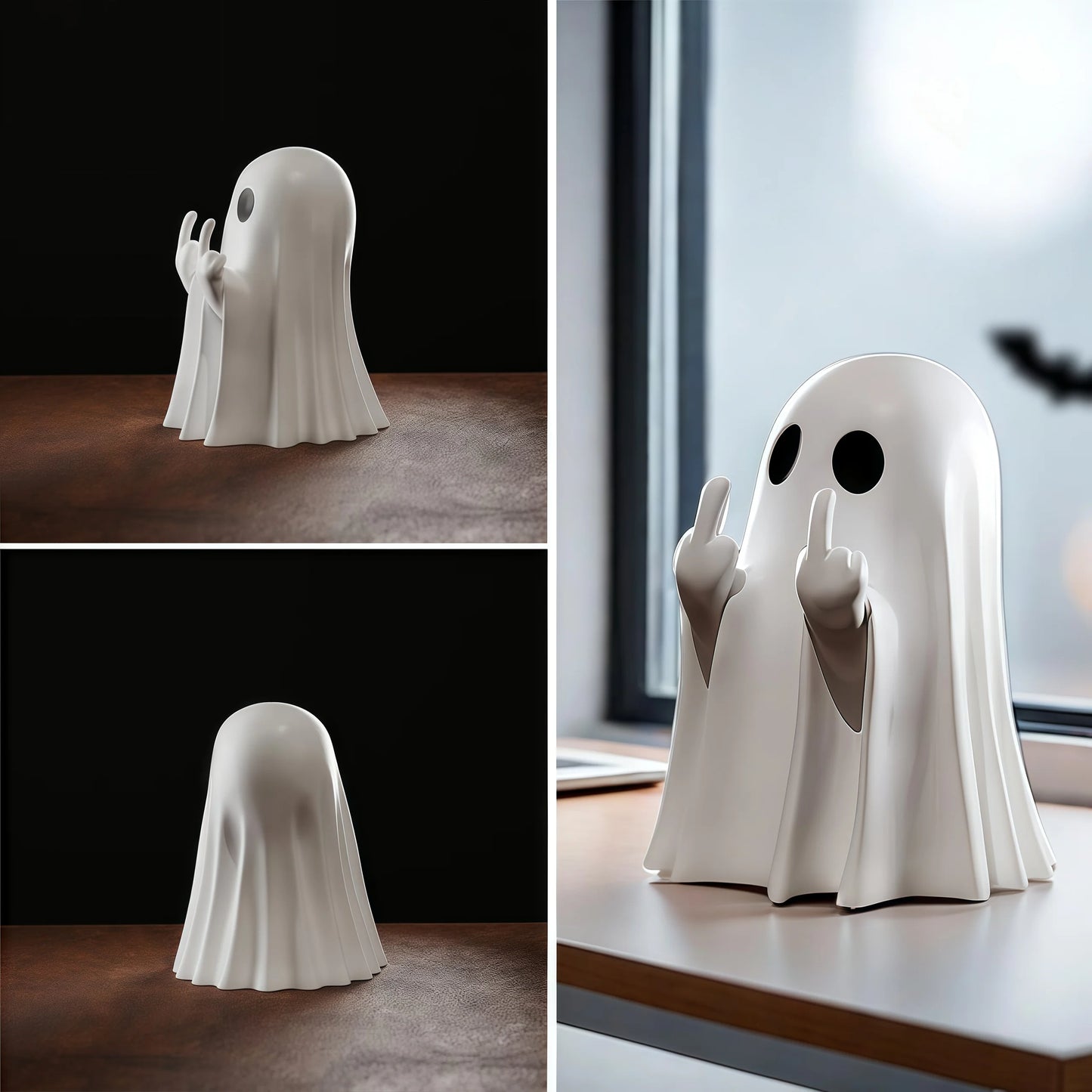 Cute Middle Finger Ghost Statue | Small Halloween Decor for Home