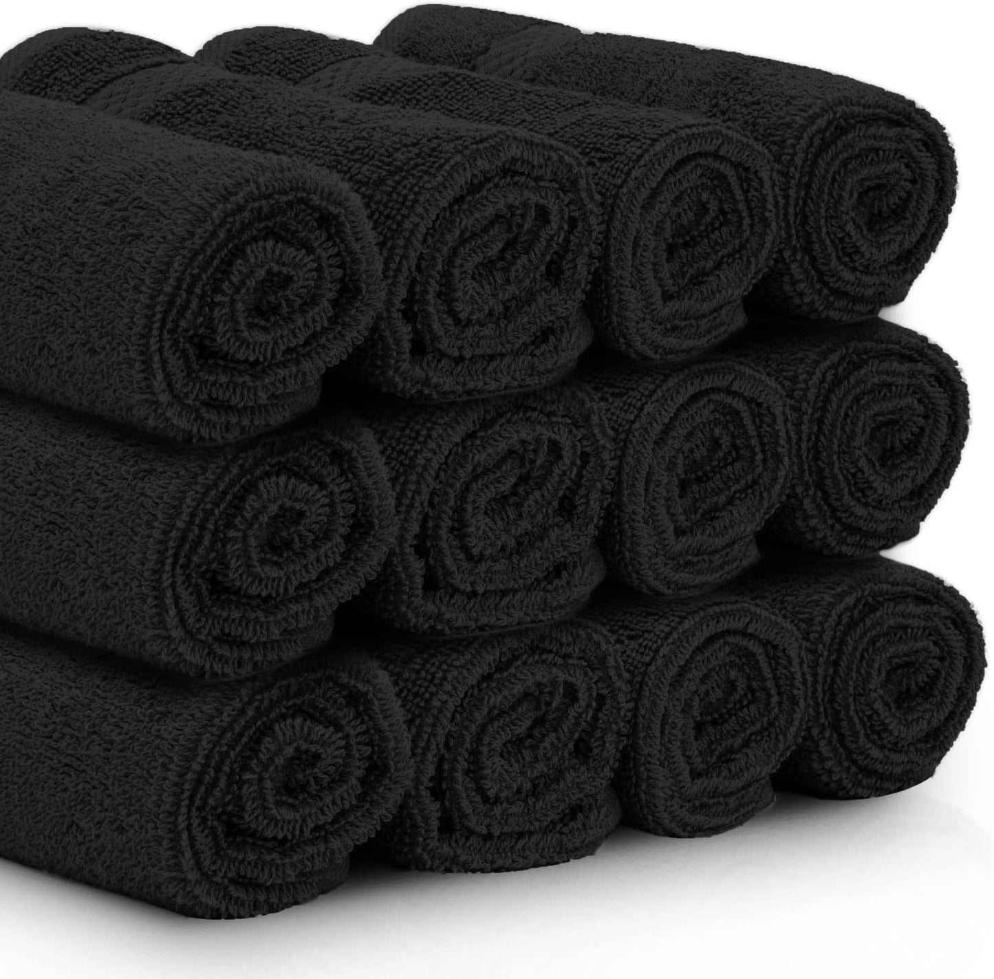 Luxury Cotton Washcloths 13X13 Inch | Hotel, Spa, Bathroom Face Towel | 12 Pack, Black