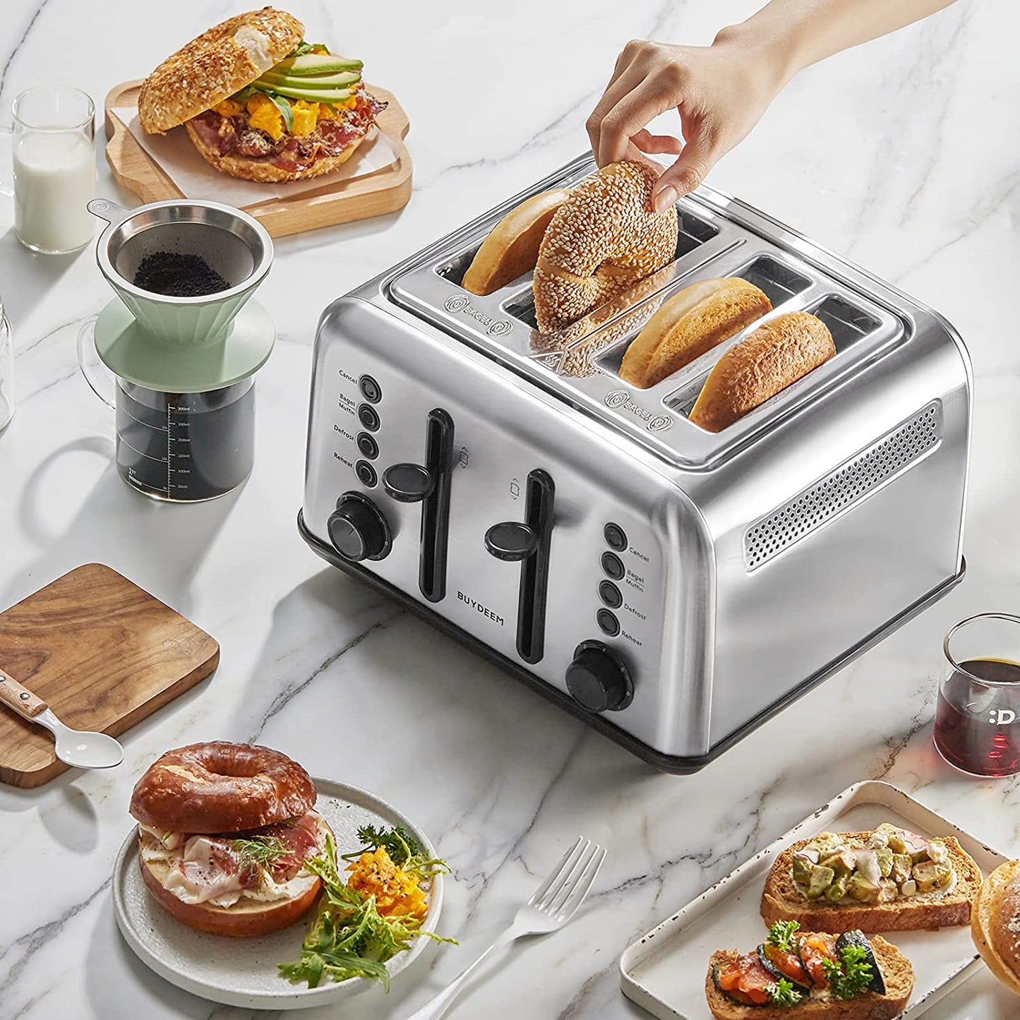 DT640 4-Slice Toaster | Extra Wide Slots | Retro Stainless Steel