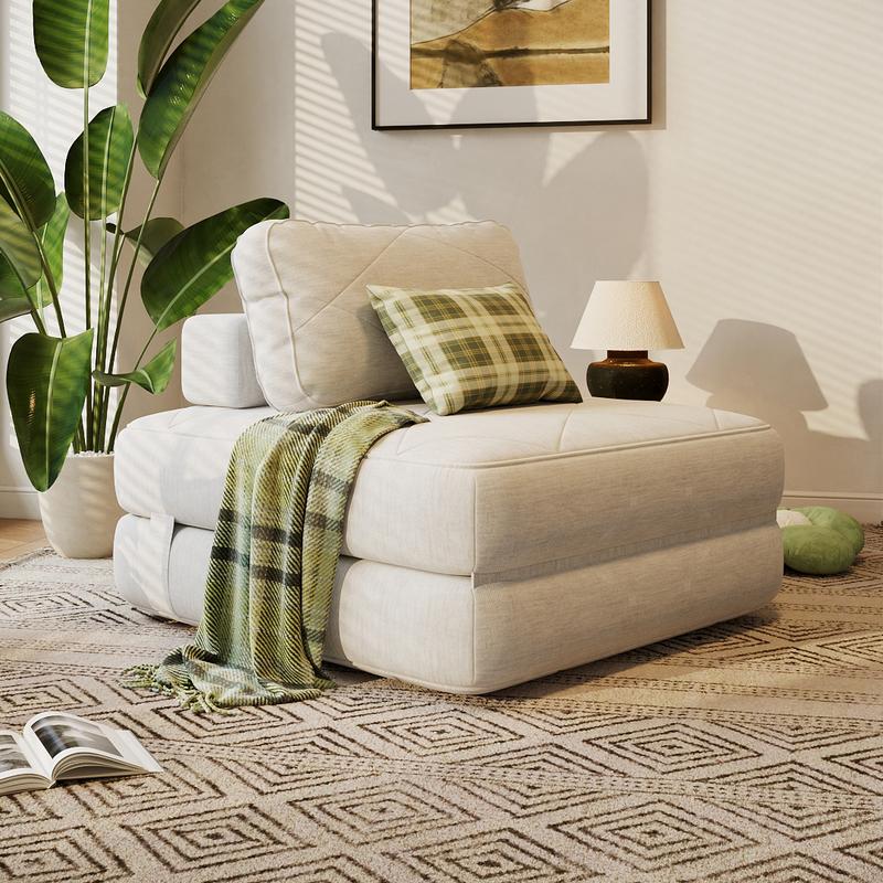 2-in-1 Foldable Sofa Bed Chair with Pillow – Space-Saving Lounge Chair & Guest Bed, Corduroy Cover, Foam Mattress