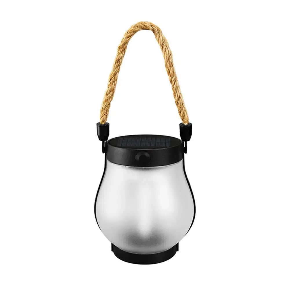 Solar Flame Lantern with Hemp Rope – Rechargeable Hanging Garden & Courtyard Lamp, Warm Light, Waterproof Outdoor Camping Decoration (28cm, 800 Lumens)