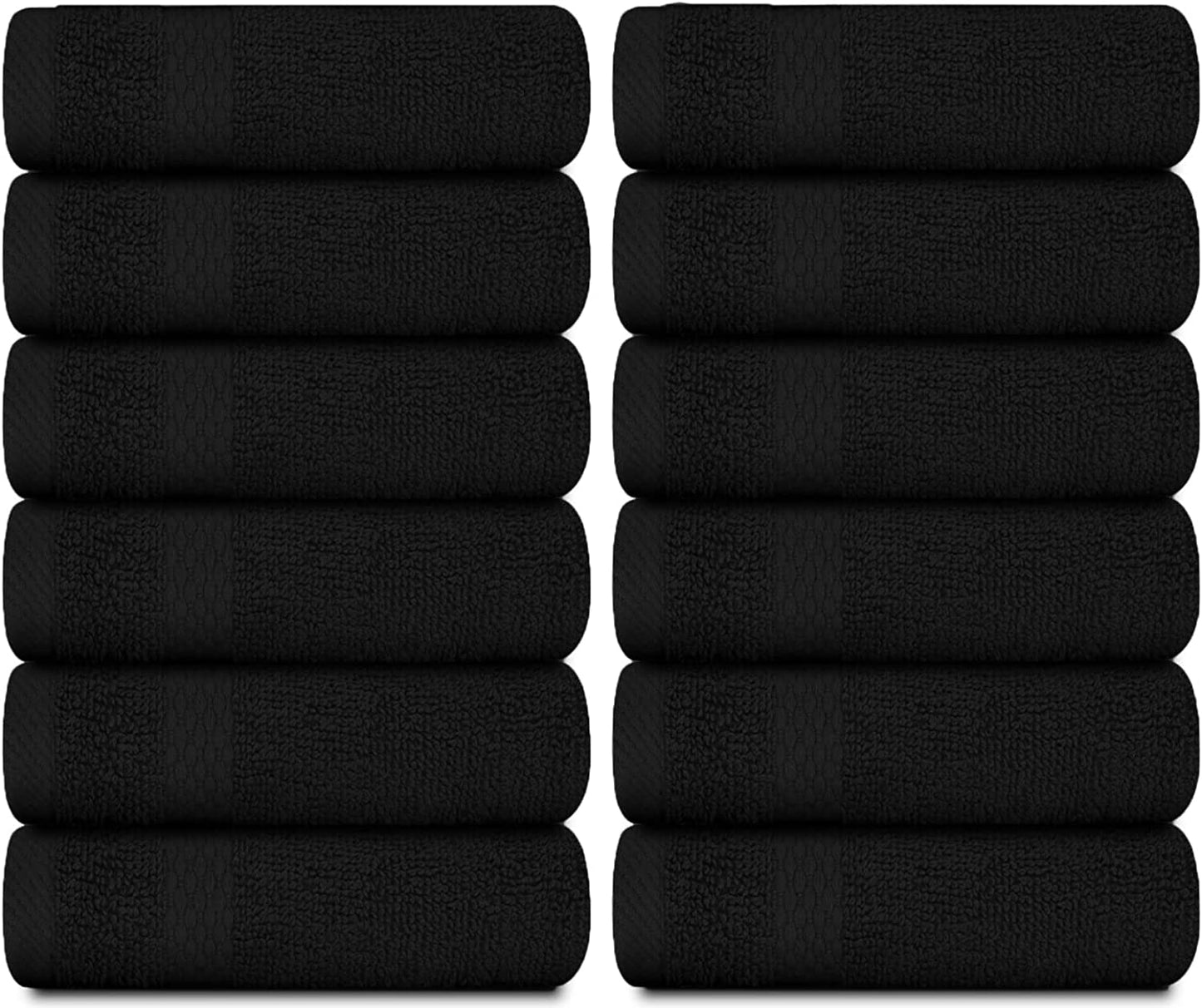 Luxury Cotton Washcloths 13X13 Inch | Hotel, Spa, Bathroom Face Towel | 12 Pack, Black