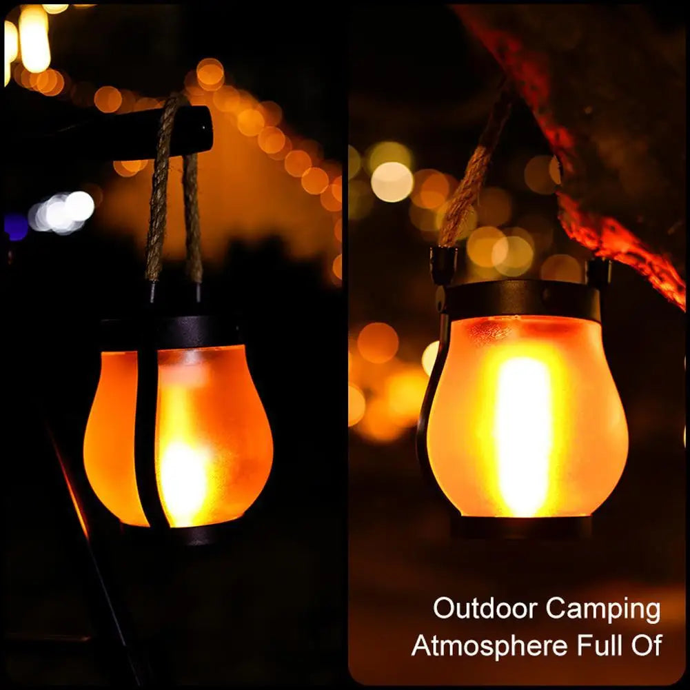 Solar Flame Lantern with Hemp Rope – Rechargeable Hanging Garden & Courtyard Lamp, Warm Light, Waterproof Outdoor Camping Decoration (28cm, 800 Lumens)