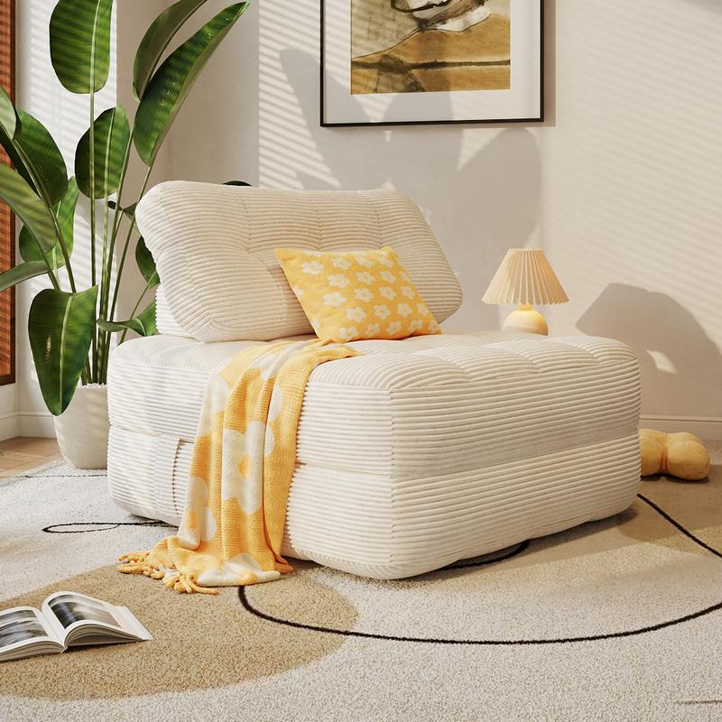 2-in-1 Foldable Sofa Bed Chair with Pillow – Space-Saving Lounge Chair & Guest Bed, Corduroy Cover, Foam Mattress