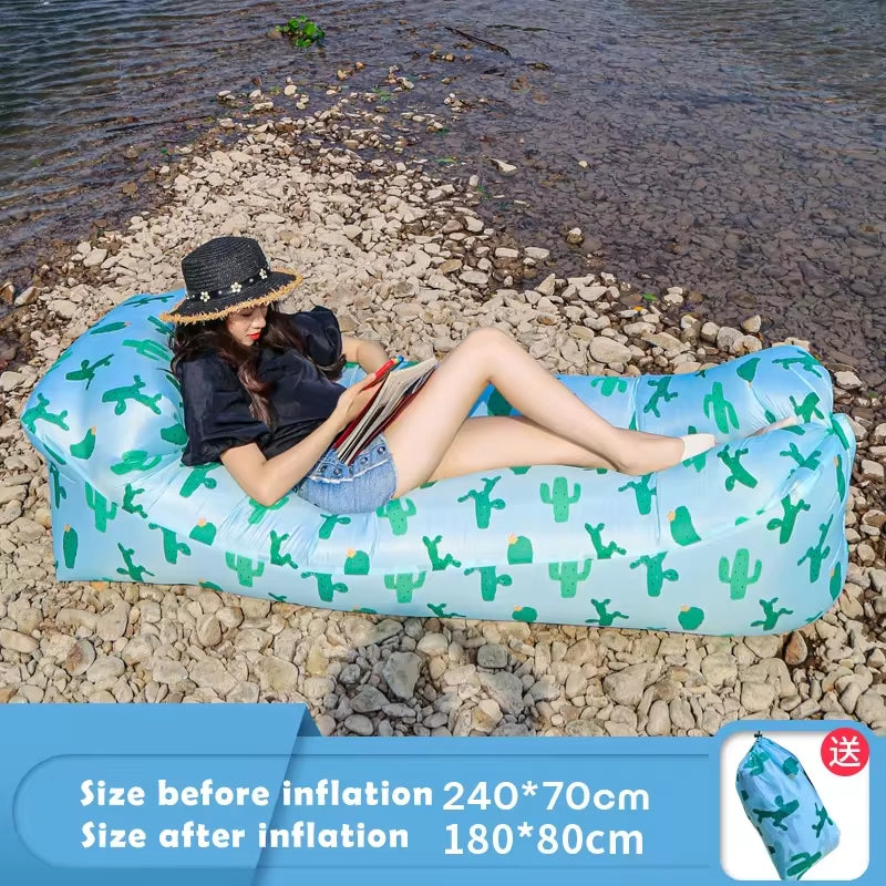 🌬️ Inflatable Air Sofa Bed – Portable Waterproof Lazy Lounger for Outdoor & Beach, No Pump Needed – 240×70cm