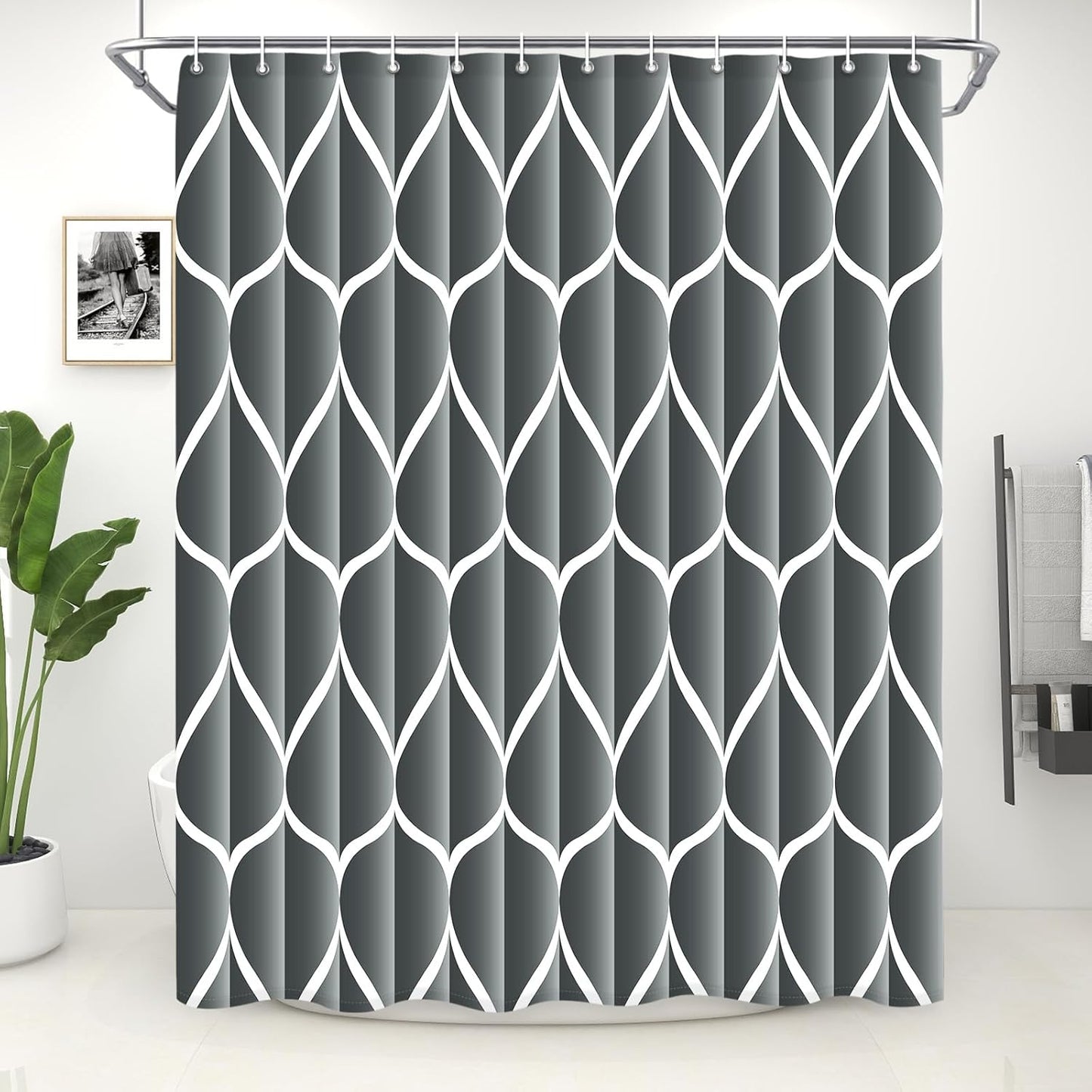 Fabric Shower Curtain – Waterproof, Quick-Drying Polyester, Weighted Bottom, 8 Hooks and Machine Washable