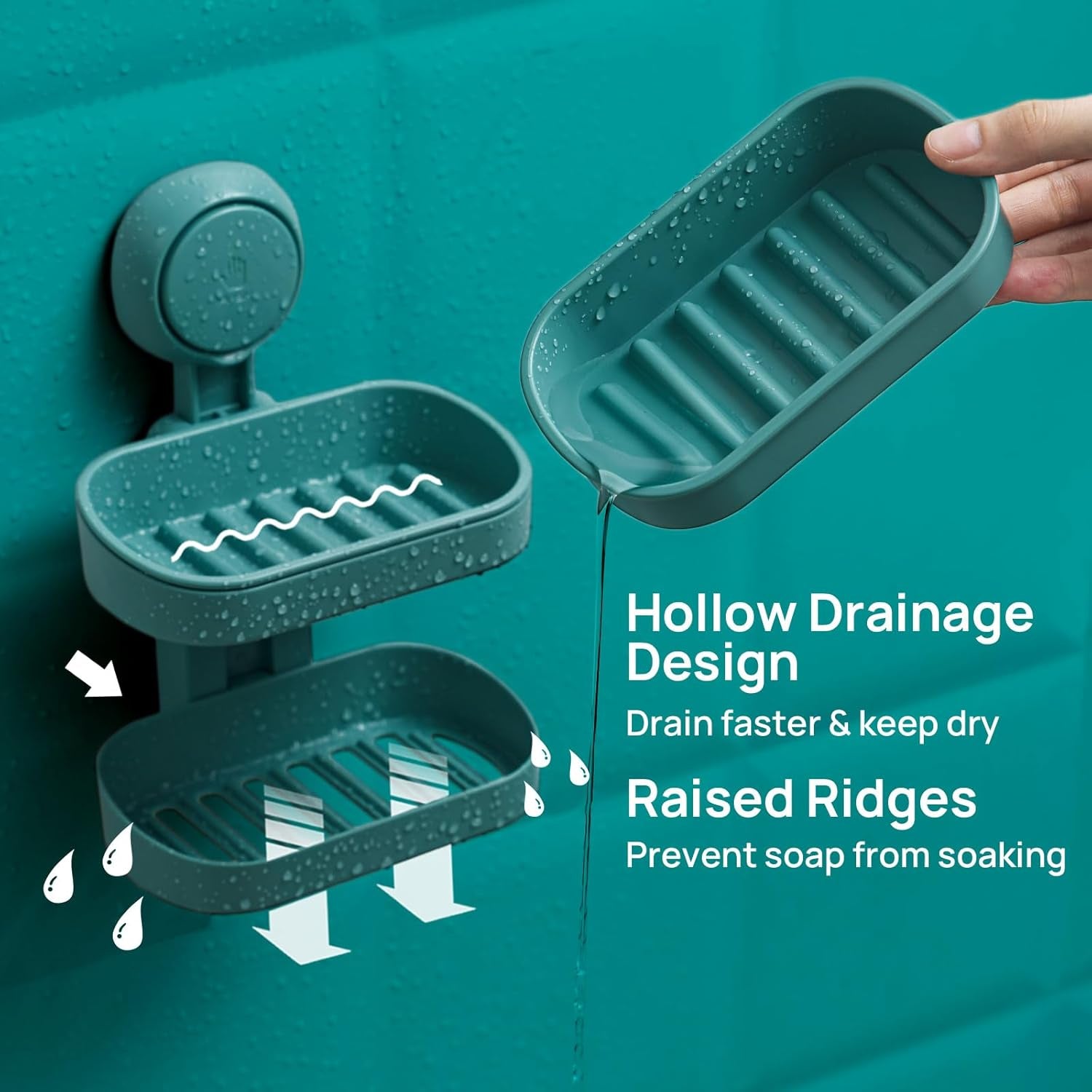 Double-Layer Suction Cup Soap Dish Holder – Wall Mounted, Self-Draining & Drill-Free with Removable Trays, Strong Vacuum Seal for Bathroom, Shower, Kitchen Sink – Plastic