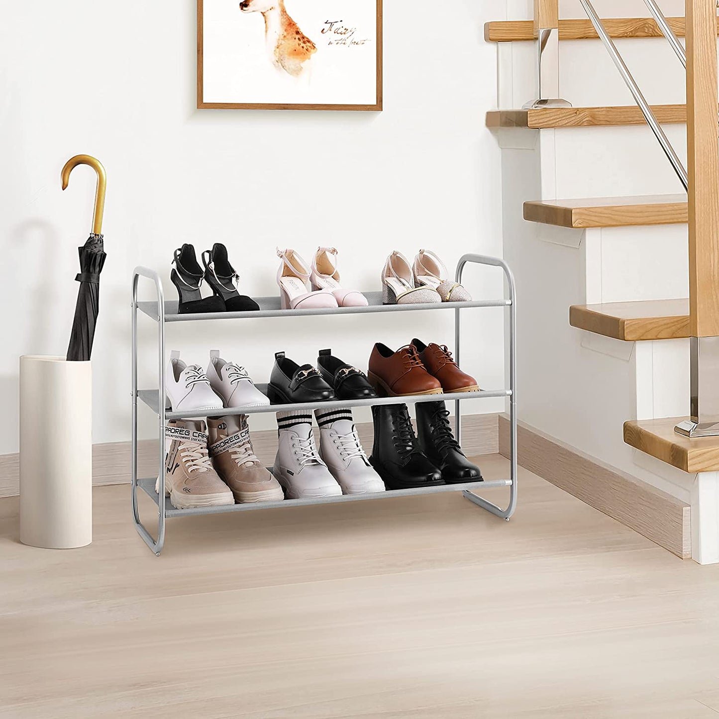 3-Tier Fabric Shoe Rack Organizer – Freestanding Light Gray Shoe Shelf for Closet, Entryway, or Bedroom | Space-Saving Storage