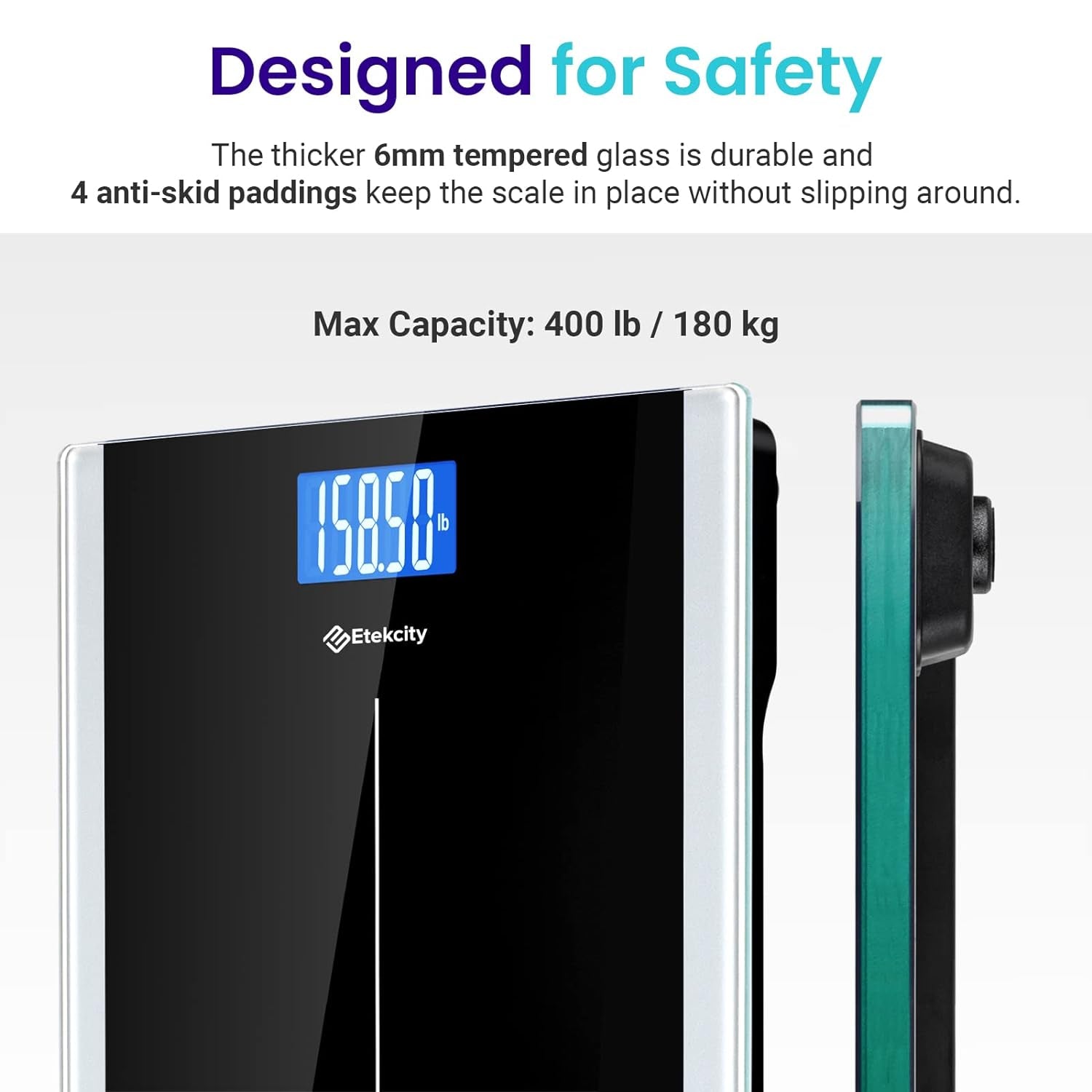 Digital Bathroom Scale for Body Weight – High-Precision Electronic Weighing Machine, LCD Display, 400 lbs Capacity, Tempered Glass
