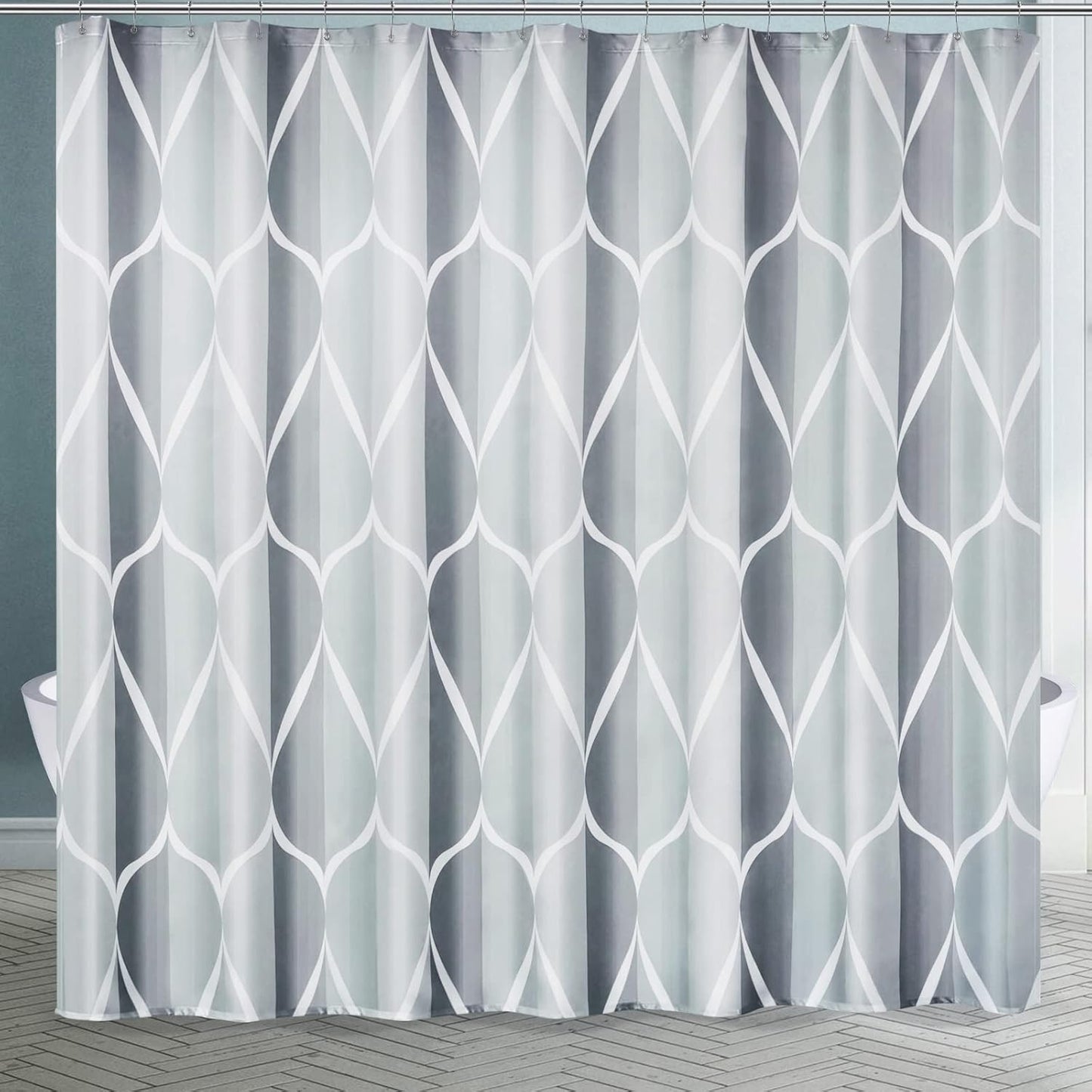 Fabric Shower Curtain – Waterproof, Quick-Drying Polyester, Weighted Bottom, 8 Hooks and Machine Washable