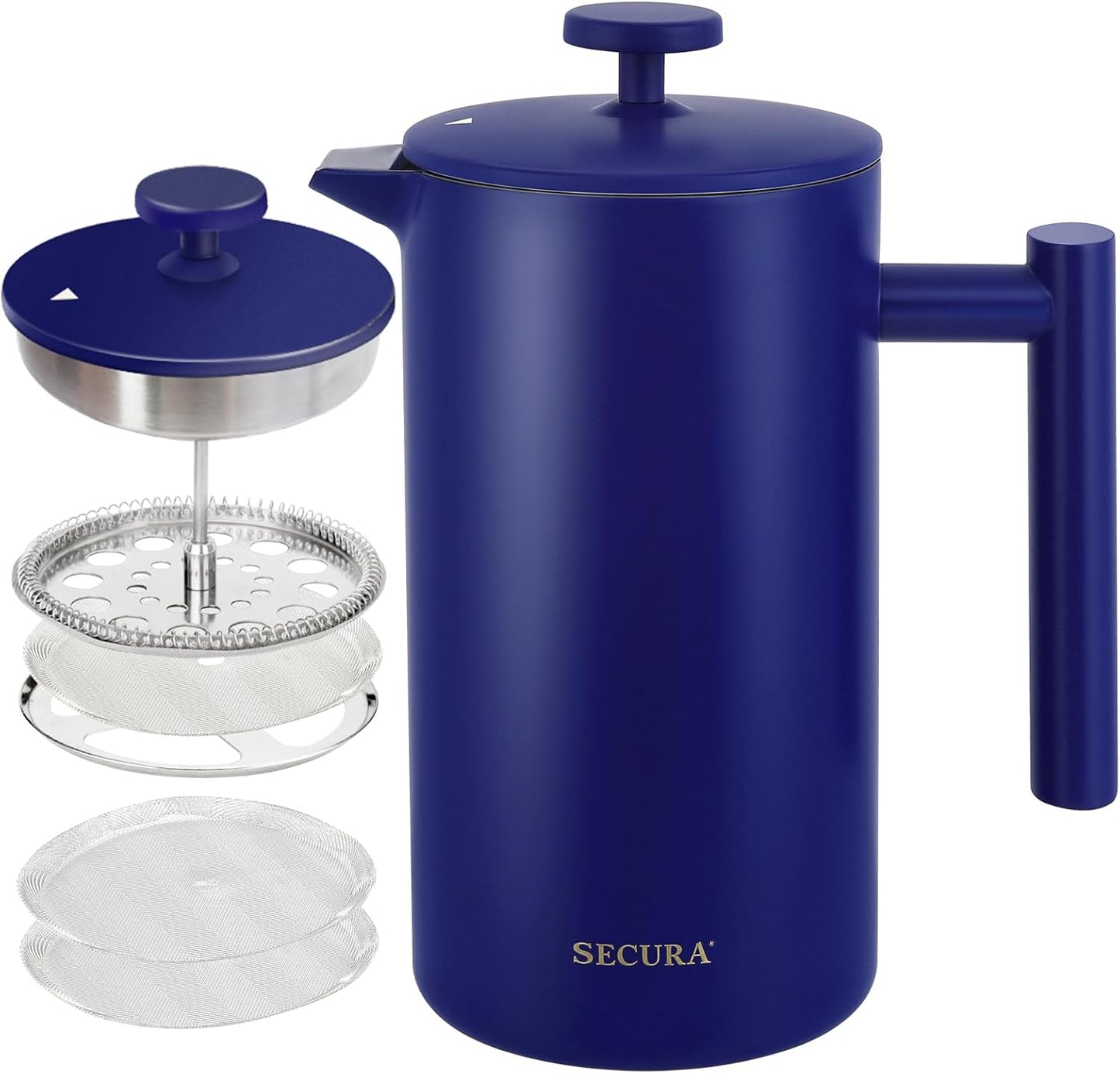 French Press Coffee Maker – 12oz (350ml) Double-Wall Insulated Stainless Steel Coffee Press with 3-Layer Filter, 2 Extra Screens, Dishwasher Safe – Heat Retention, Cool-Touch Handle
