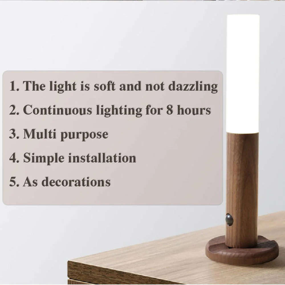 ✨SenseGlide Magnetic Motion Sensor Night Light – Wireless LED Wood-Style Lamp for Home Harmony