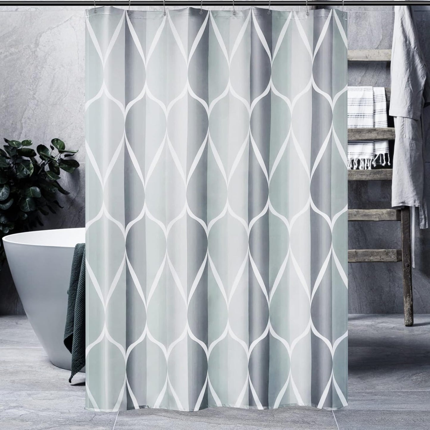 Fabric Shower Curtain – Waterproof, Quick-Drying Polyester, Weighted Bottom, 8 Hooks and Machine Washable