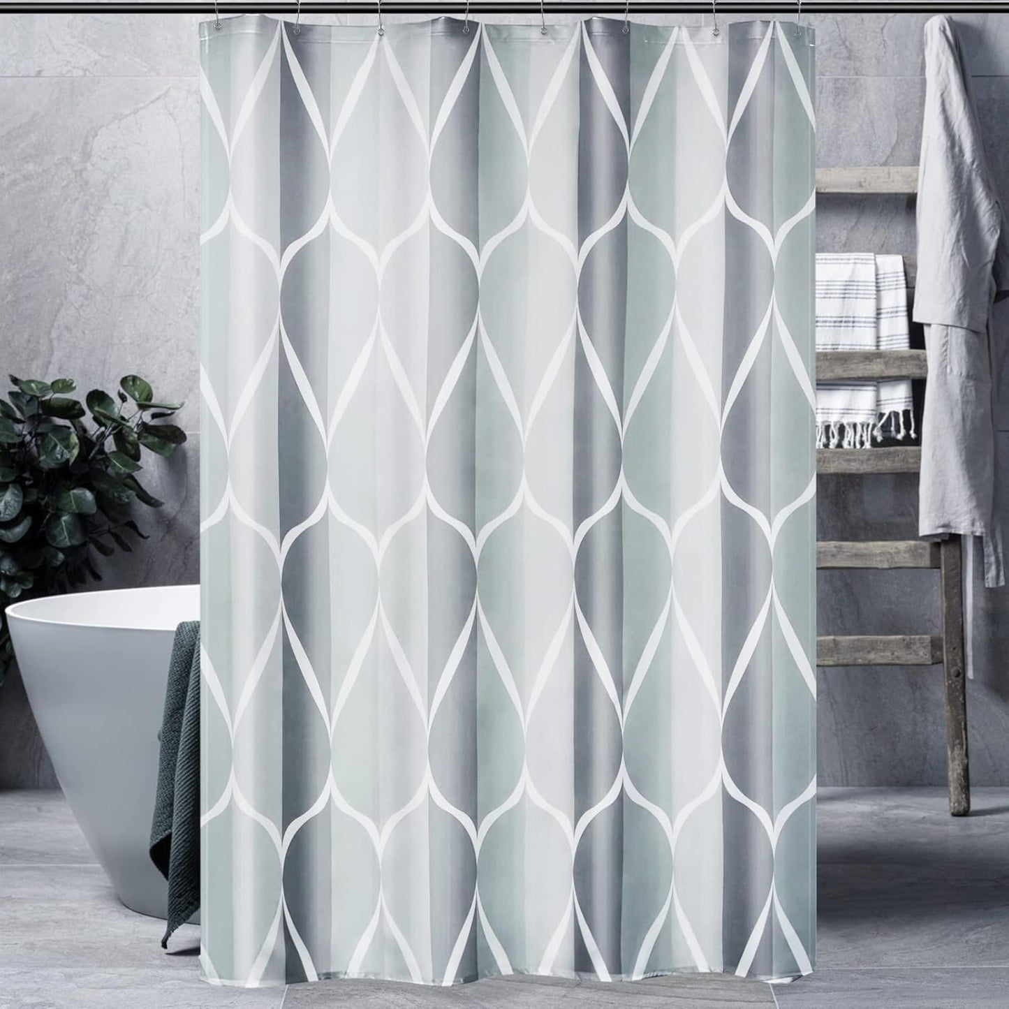 Fabric Shower Curtain – Waterproof, Quick-Drying Polyester, Weighted Bottom, 8 Hooks and Machine Washable