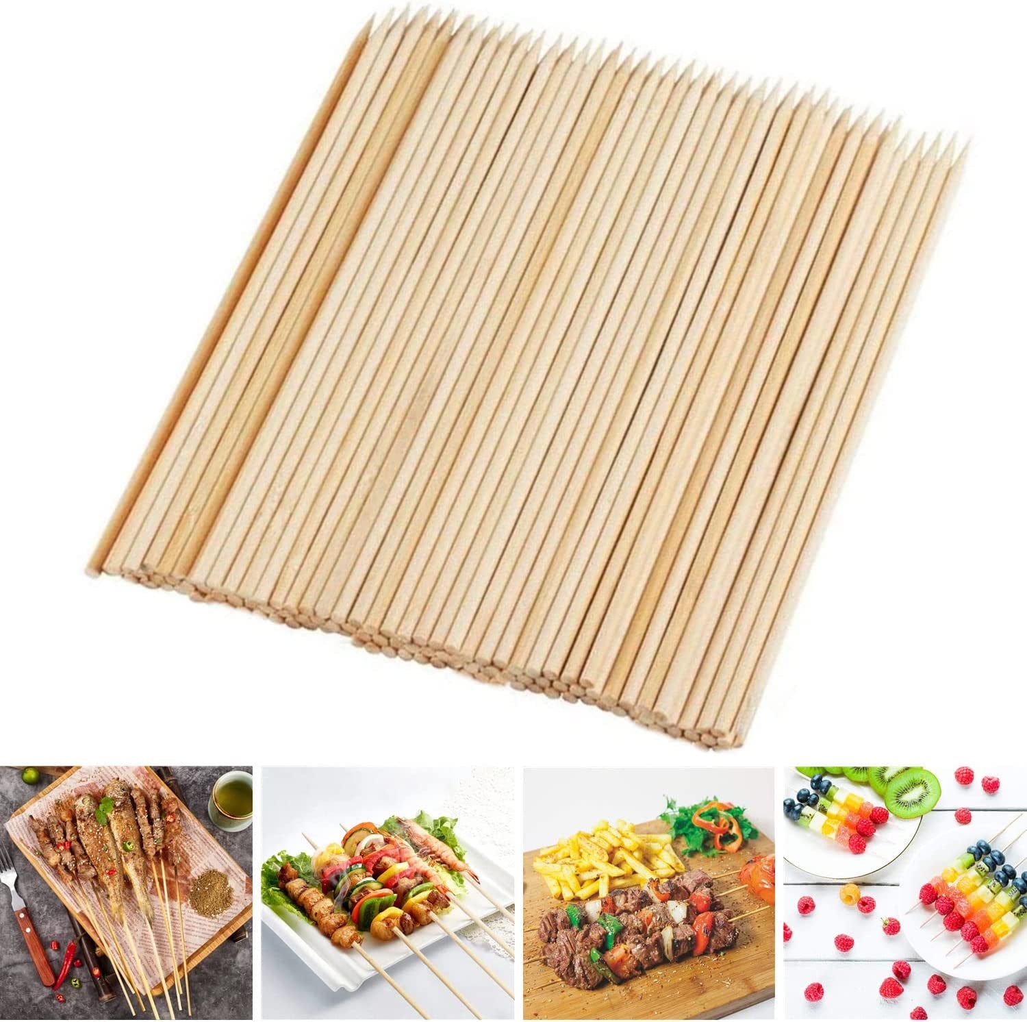 8-Inch Bamboo Skewers (100 Pack) – Natural BBQ Sticks for Grilling, Kabobs, Fruit, Chocolate Fountain, Appetizers, Arts & Crafts – Eco-Friendly Wooden Skewers