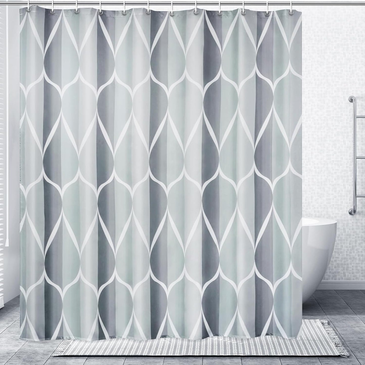 Fabric Shower Curtain – Waterproof, Quick-Drying Polyester, Weighted Bottom, 8 Hooks and Machine Washable