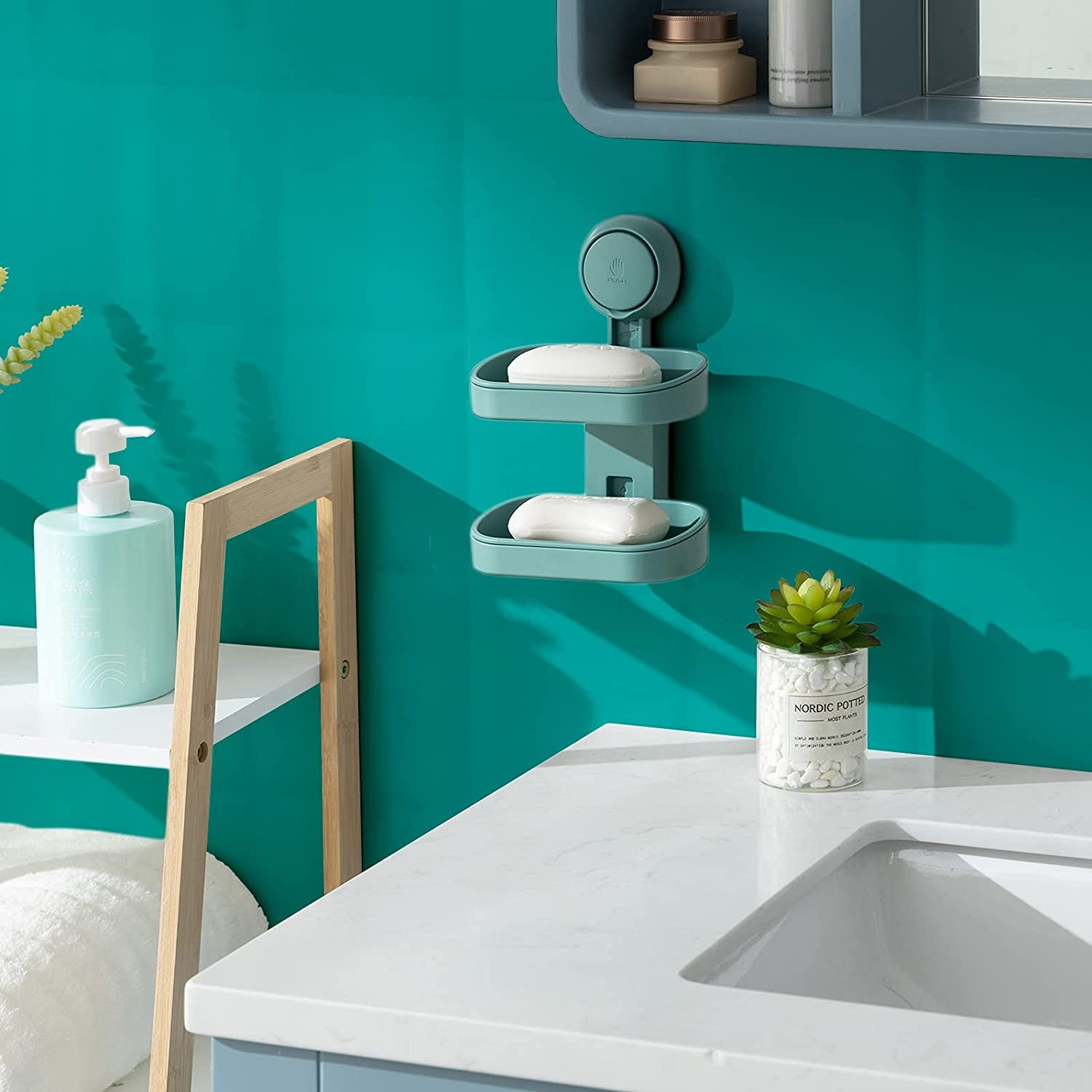 Double-Layer Suction Cup Soap Dish Holder – Wall Mounted, Self-Draining & Drill-Free with Removable Trays, Strong Vacuum Seal for Bathroom, Shower, Kitchen Sink – Plastic