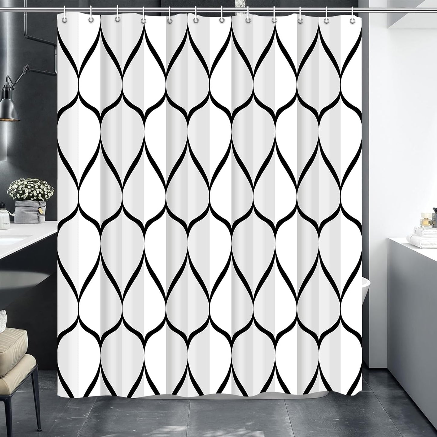 Fabric Shower Curtain – Waterproof, Quick-Drying Polyester, Weighted Bottom, 8 Hooks and Machine Washable