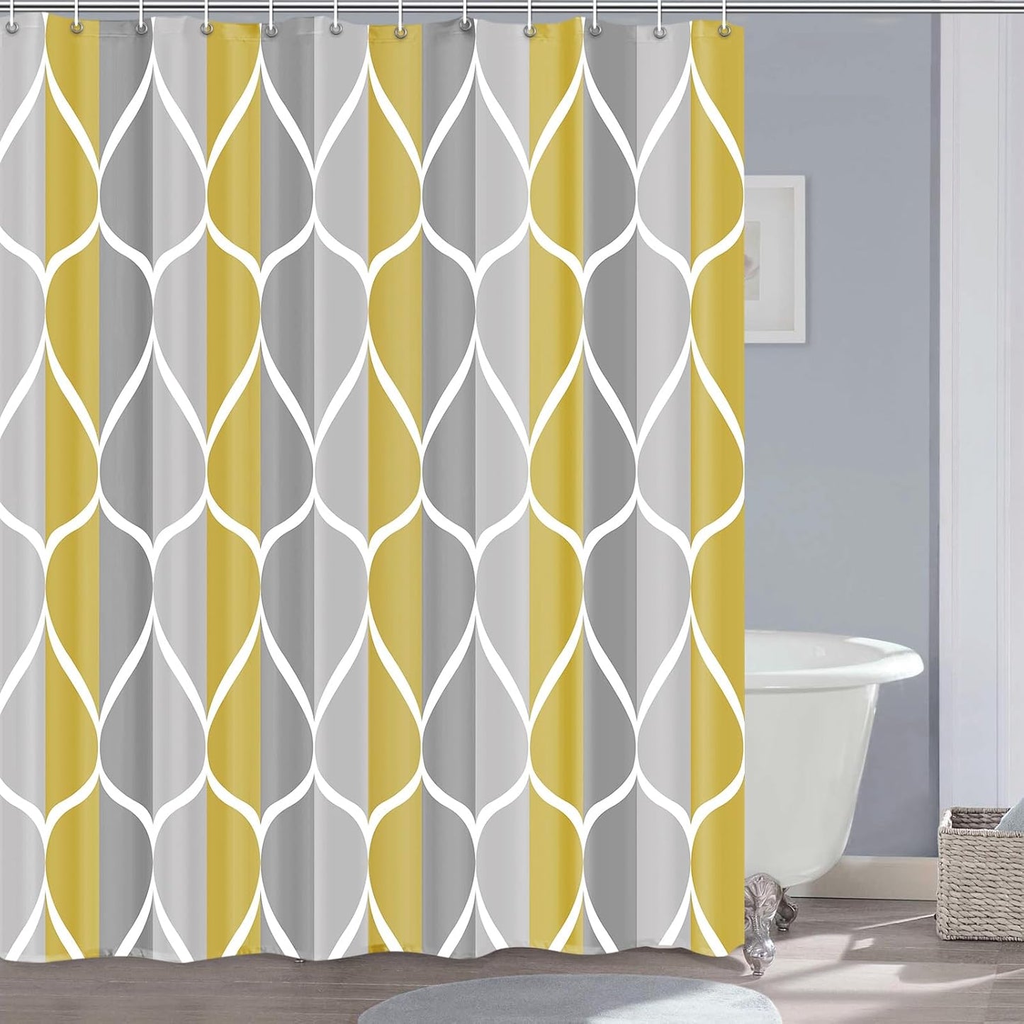 Fabric Shower Curtain – Waterproof, Quick-Drying Polyester, Weighted Bottom, 8 Hooks and Machine Washable