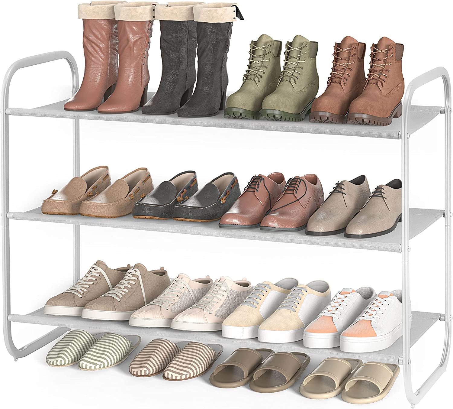 3-Tier Fabric Shoe Rack Organizer – Freestanding Light Gray Shoe Shelf for Closet, Entryway, or Bedroom | Space-Saving Storage