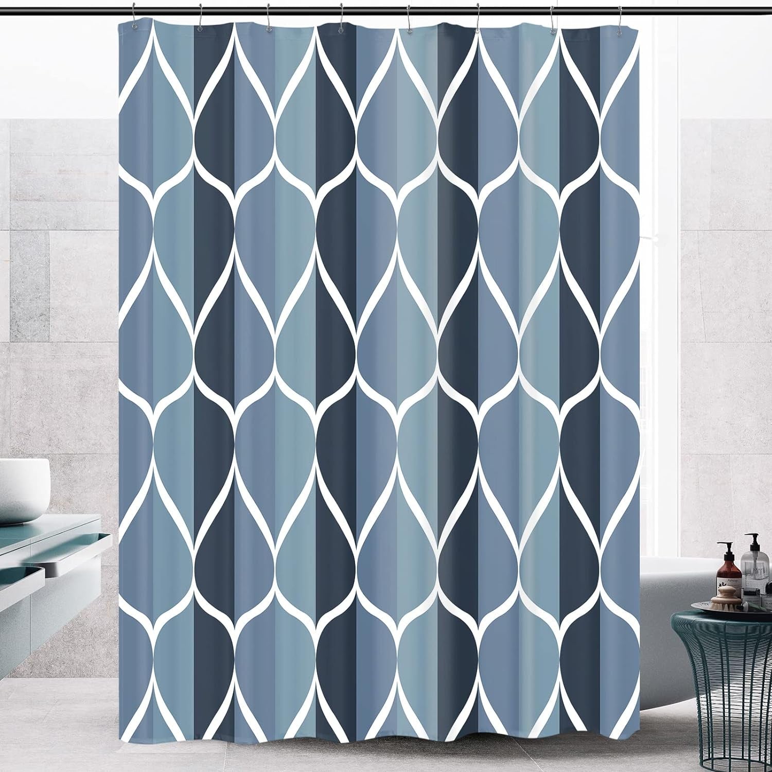 Fabric Shower Curtain – Waterproof, Quick-Drying Polyester, Weighted Bottom, 8 Hooks and Machine Washable
