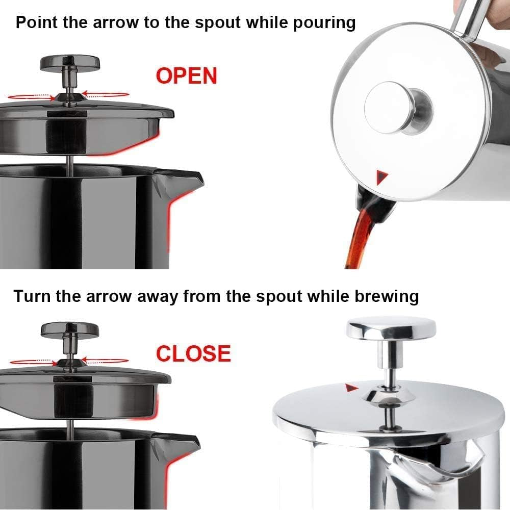 French Press Coffee Maker – 12oz (350ml) Double-Wall Insulated Stainless Steel Coffee Press with 3-Layer Filter, 2 Extra Screens, Dishwasher Safe – Heat Retention, Cool-Touch Handle