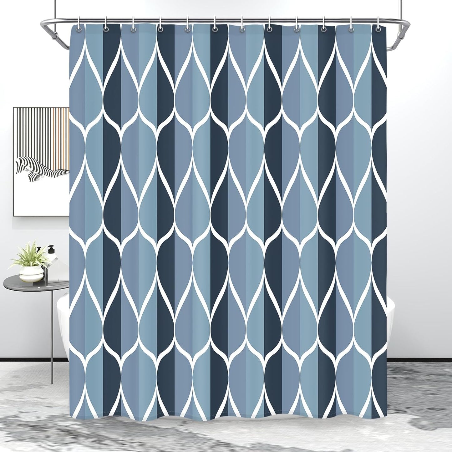Fabric Shower Curtain – Waterproof, Quick-Drying Polyester, Weighted Bottom, 8 Hooks and Machine Washable