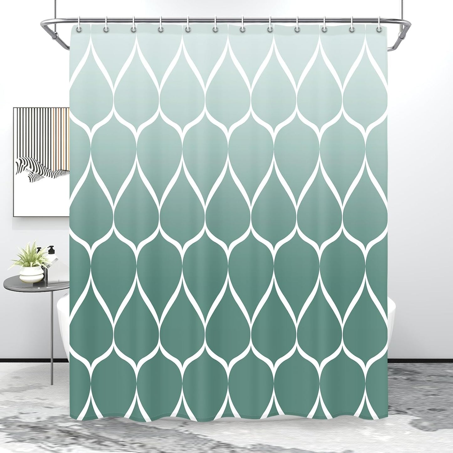 Fabric Shower Curtain – Waterproof, Quick-Drying Polyester, Weighted Bottom, 8 Hooks and Machine Washable