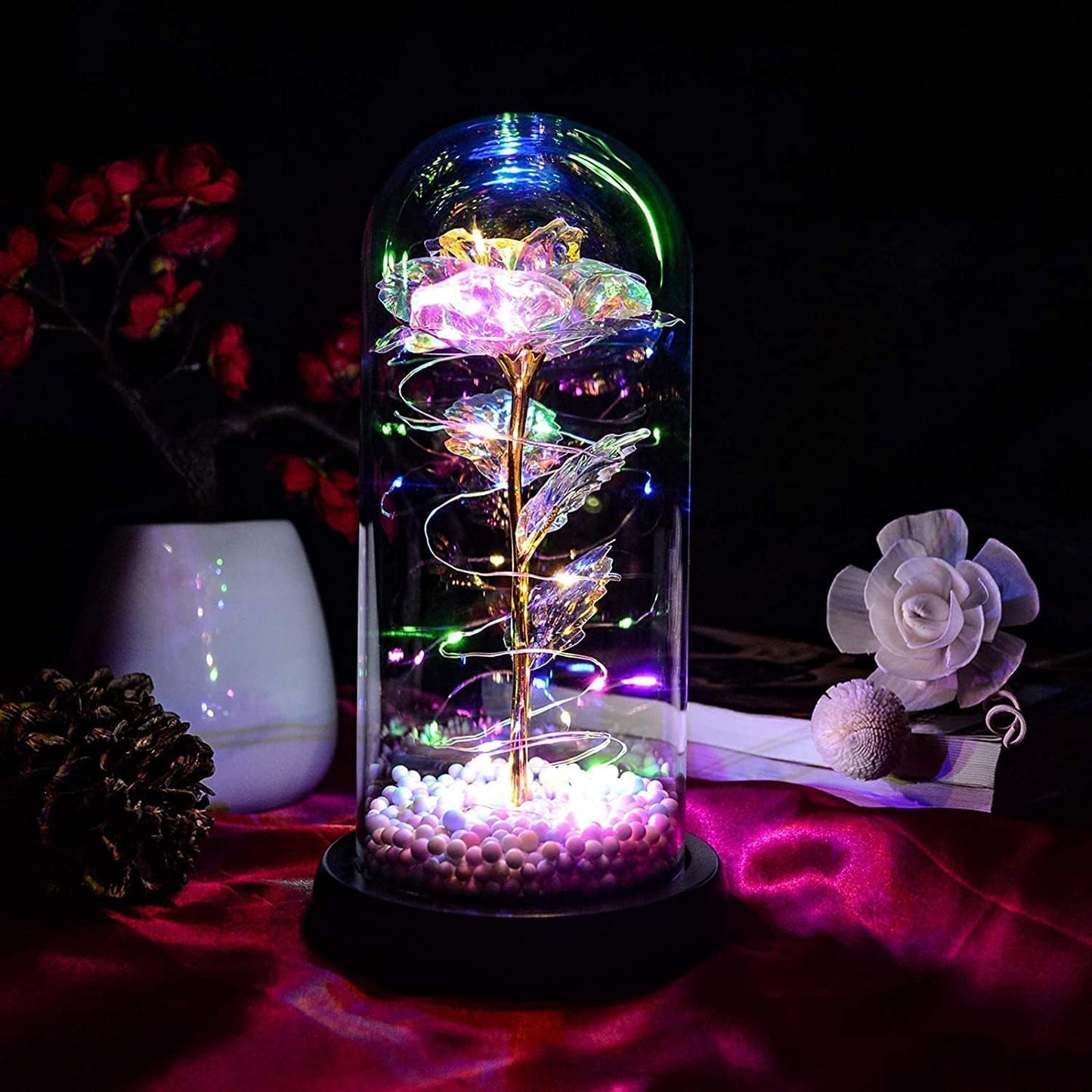 Sunflower Gift for Women – Preserved Artificial Sunflower in Glass Dome with LED Lights | Romantic Birthday, Christmas, Valentine’s, or Mother’s Day Gift