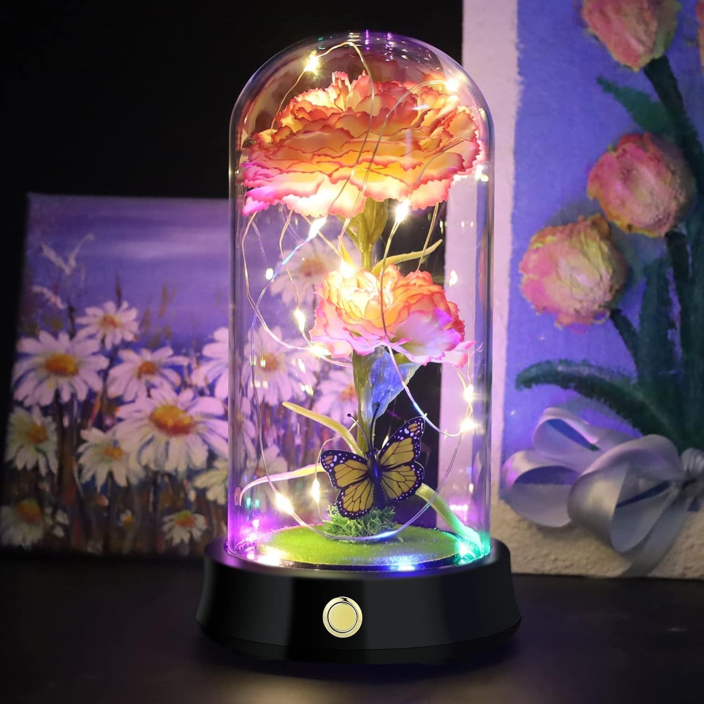 Sunflower Gift for Women – Preserved Artificial Sunflower in Glass Dome with LED Lights | Romantic Birthday, Christmas, Valentine’s, or Mother’s Day Gift