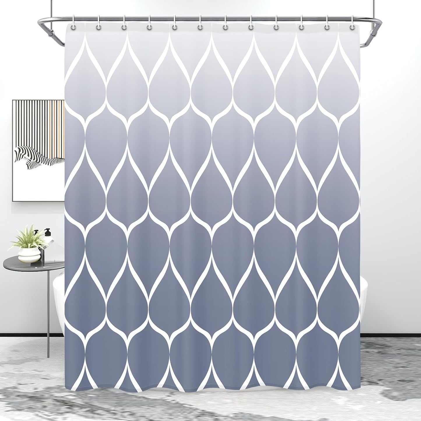 Fabric Shower Curtain – Waterproof, Quick-Drying Polyester, Weighted Bottom, 8 Hooks and Machine Washable