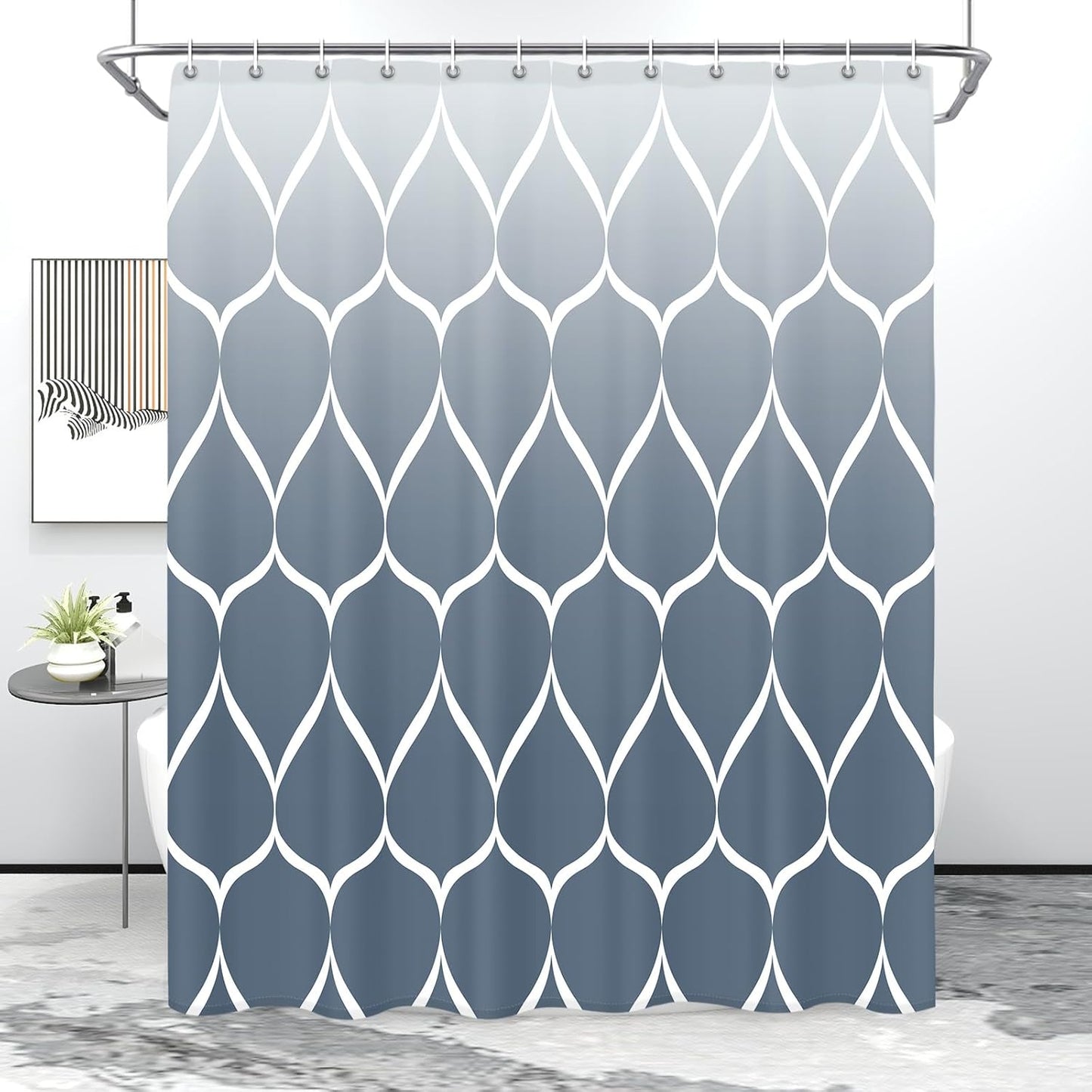 Fabric Shower Curtain – Waterproof, Quick-Drying Polyester, Weighted Bottom, 8 Hooks and Machine Washable