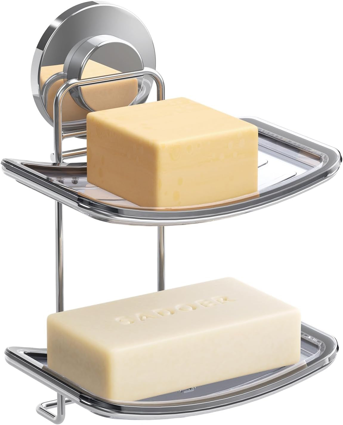Double-Layer Suction Cup Soap Dish Holder – Wall Mounted, Self-Draining & Drill-Free with Removable Trays, Strong Vacuum Seal for Bathroom, Shower, Kitchen Sink – Plastic