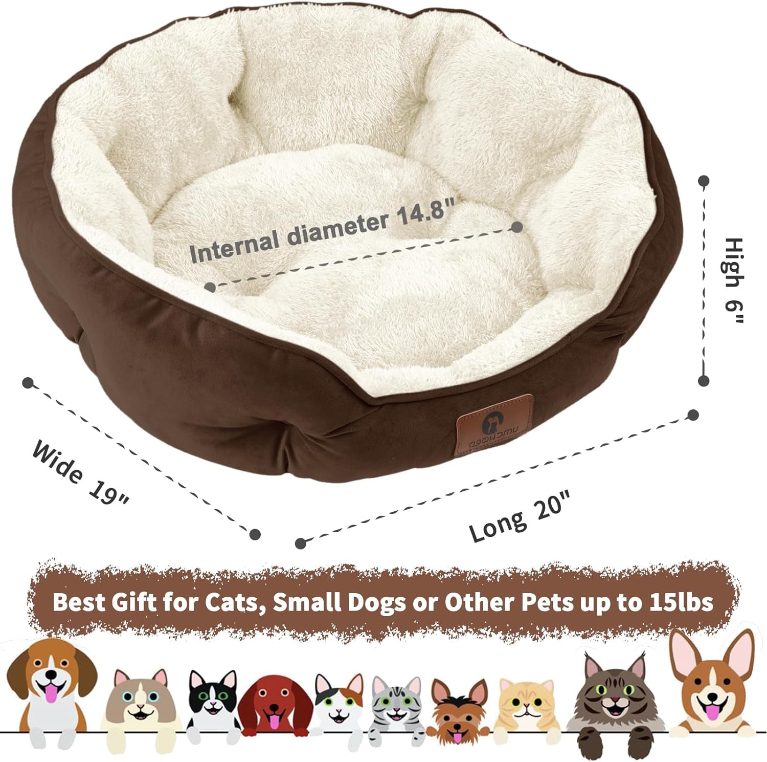 🐾 Small Dog & Cat Bed – 20” Extra Soft Sherpa Fleece Pet Bed with Anti-Slip & Water-Resistant Oxford Bottom, Brown