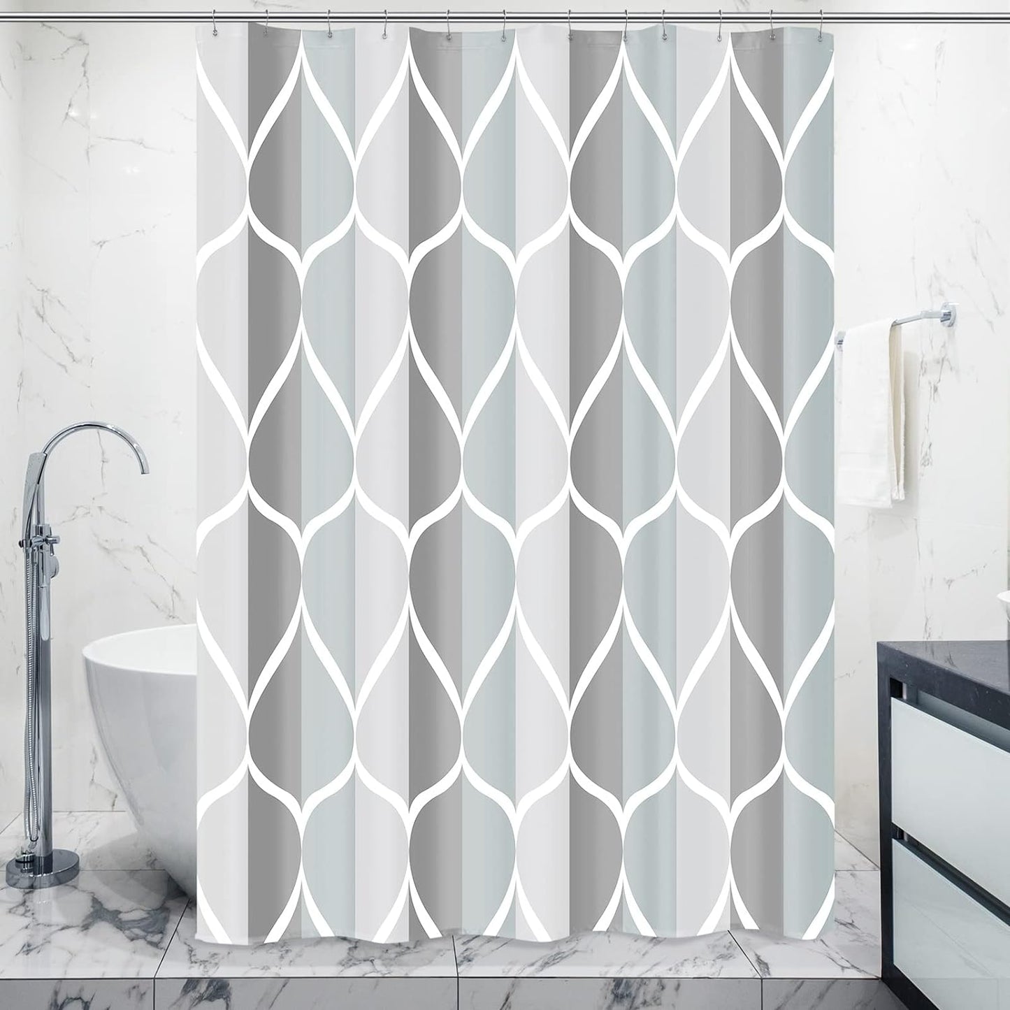 Fabric Shower Curtain – Waterproof, Quick-Drying Polyester, Weighted Bottom, 8 Hooks and Machine Washable
