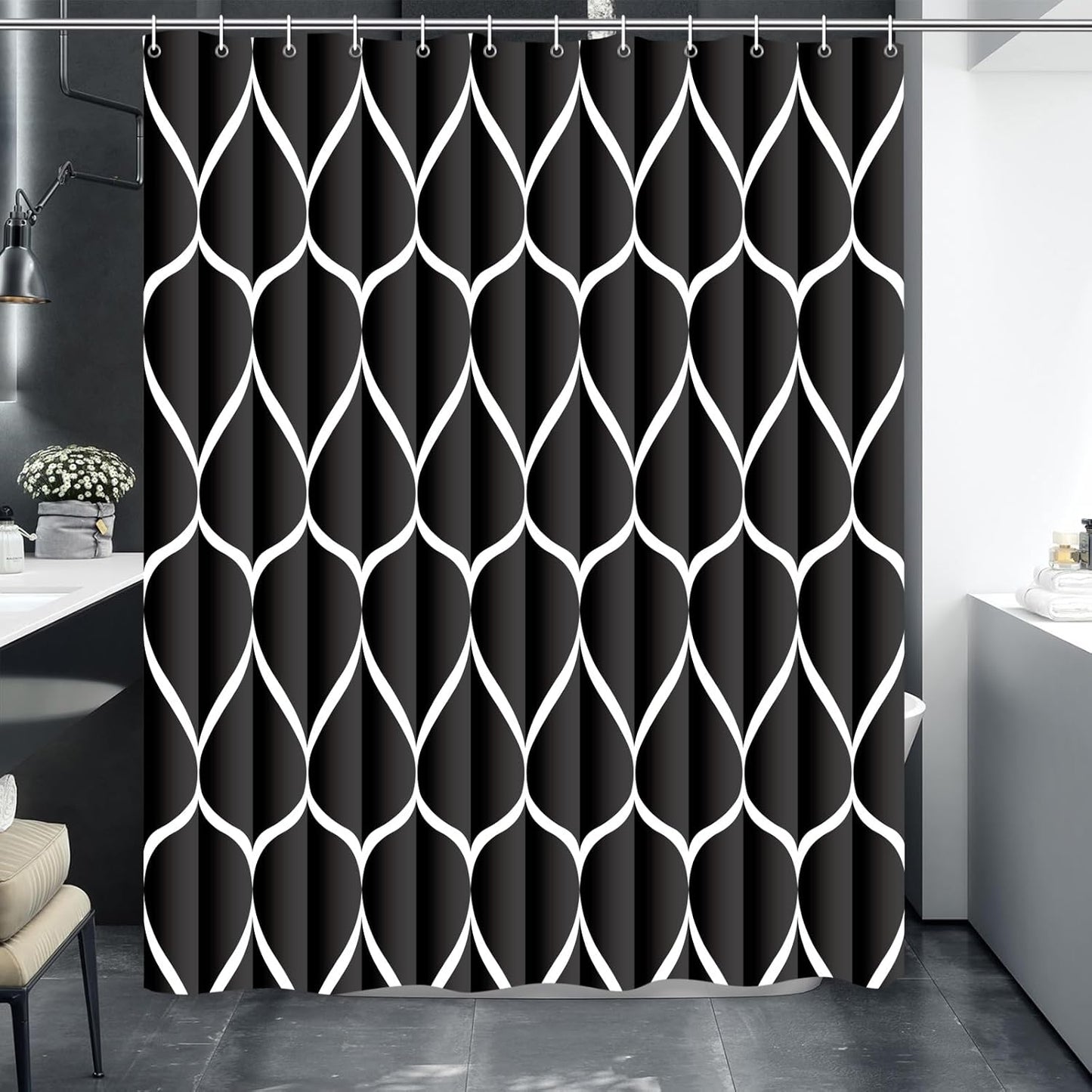 Fabric Shower Curtain – Waterproof, Quick-Drying Polyester, Weighted Bottom, 8 Hooks and Machine Washable