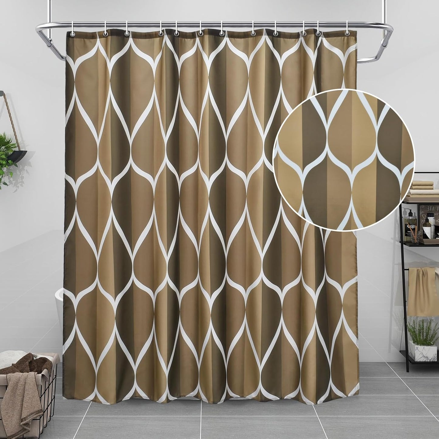 Fabric Shower Curtain – Waterproof, Quick-Drying Polyester, Weighted Bottom, 8 Hooks and Machine Washable